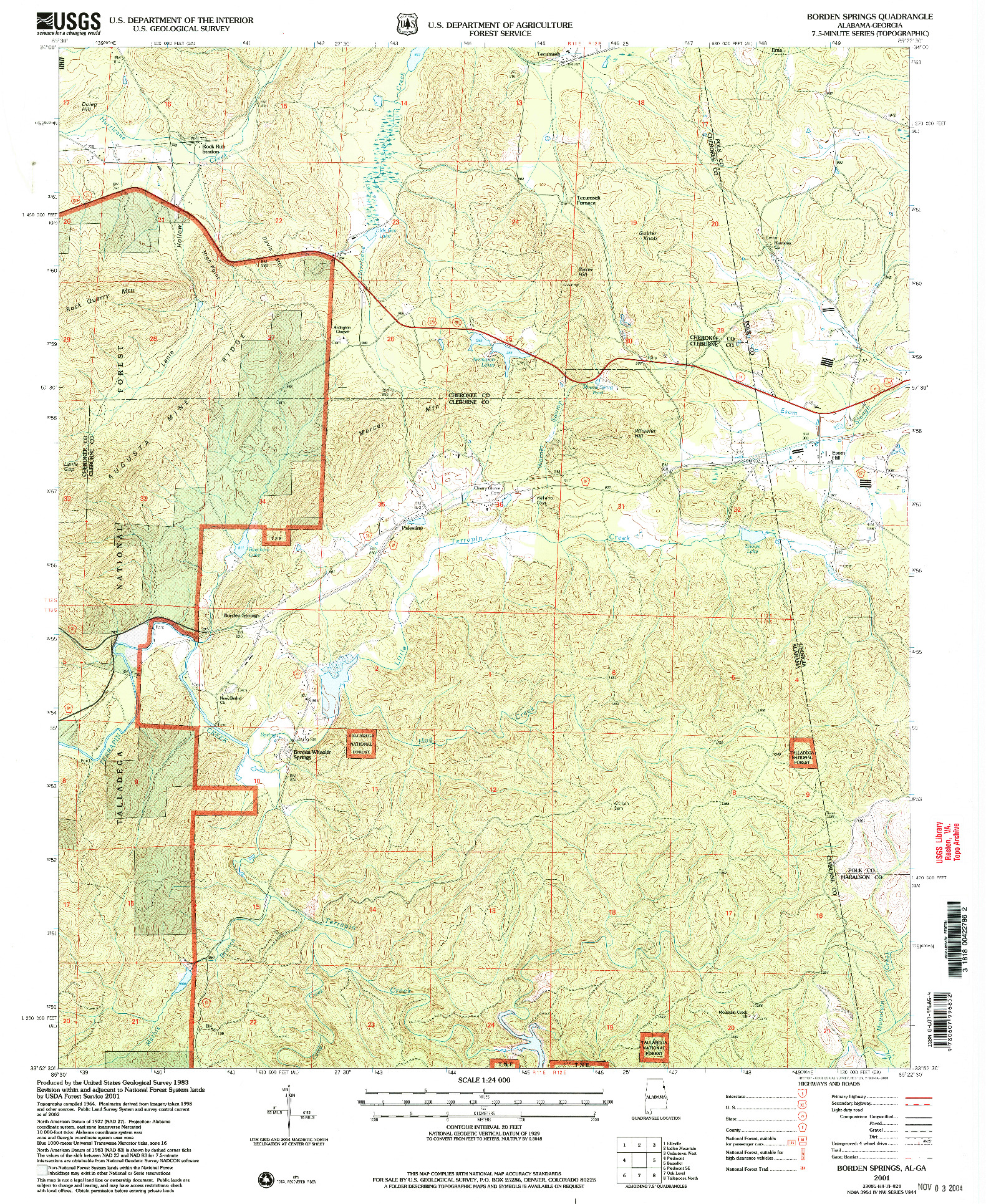 USGS 1:24000-SCALE QUADRANGLE FOR BORDEN SPRINGS, AL 2001