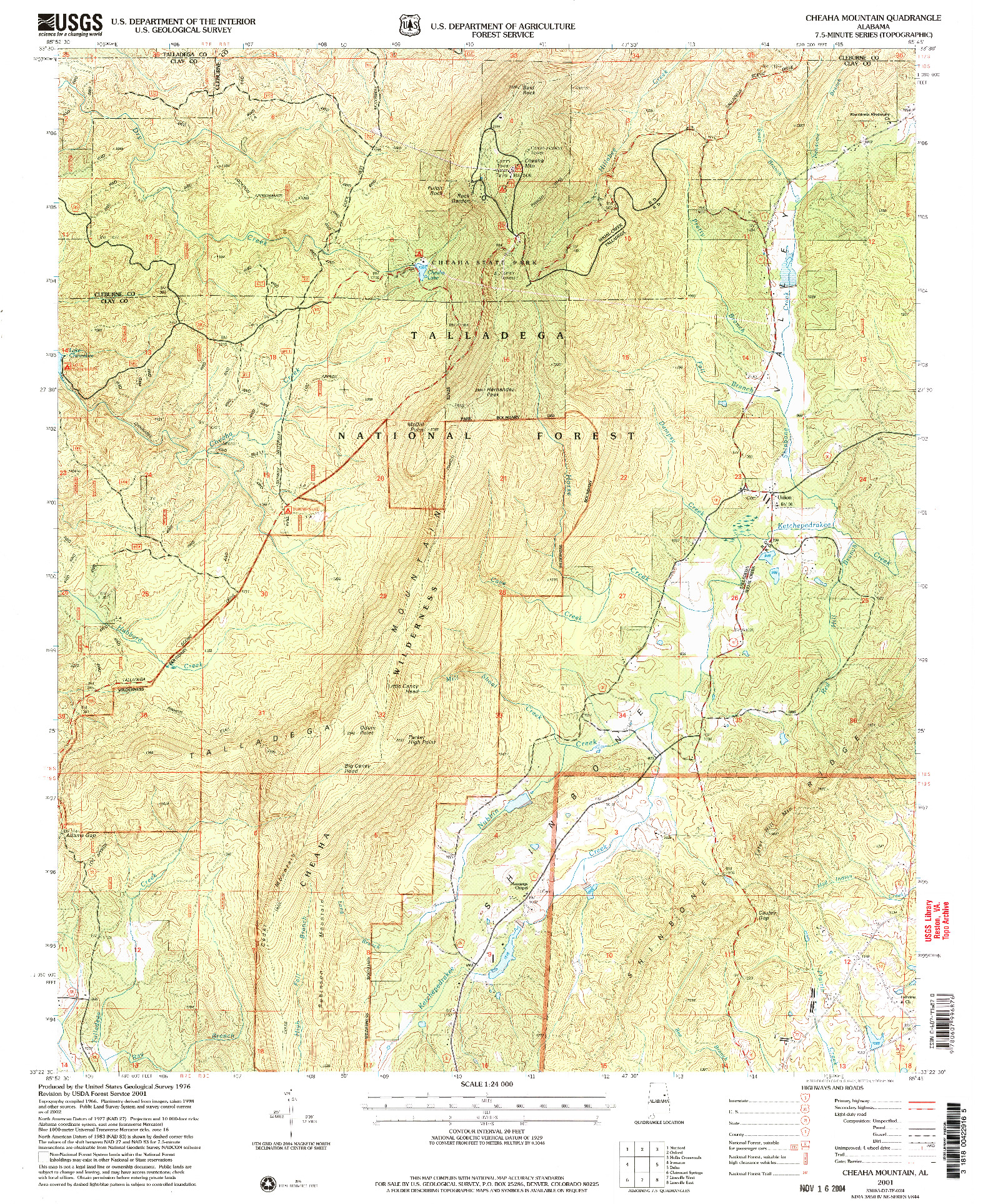 USGS 1:24000-SCALE QUADRANGLE FOR CHEAHA MOUNTAIN, AL 2001