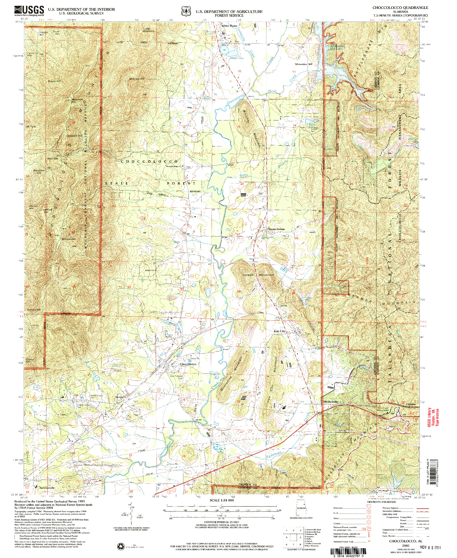 USGS 1:24000-SCALE QUADRANGLE FOR CHOCCOLOCCO, AL 2001