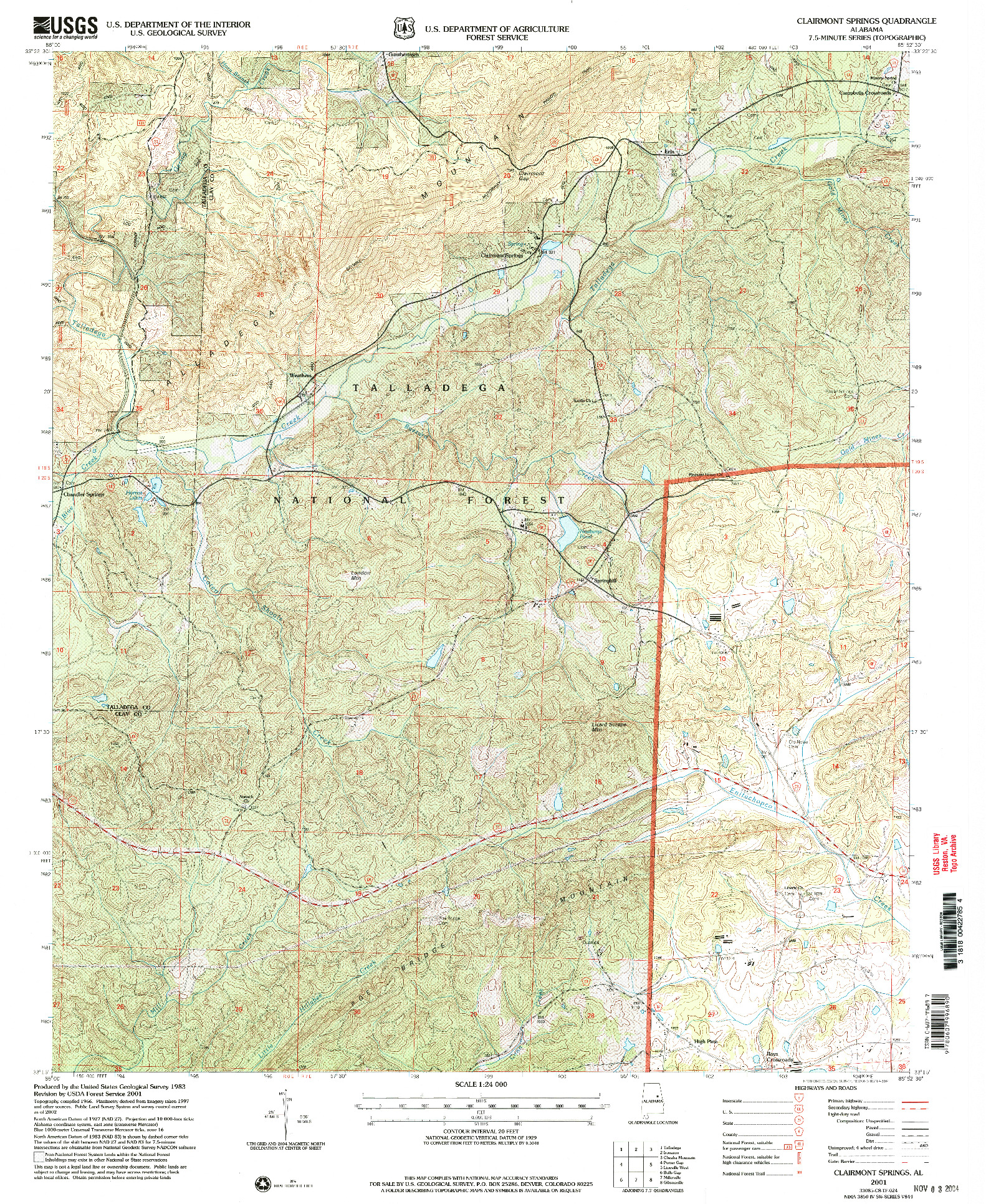 USGS 1:24000-SCALE QUADRANGLE FOR CLAIRMONT SPRINGS, AL 2001