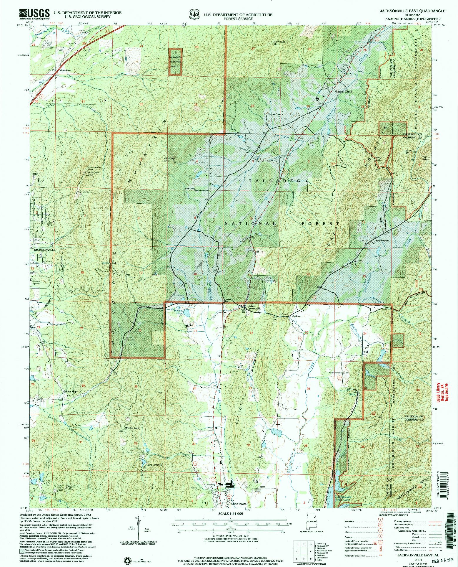 USGS 1:24000-SCALE QUADRANGLE FOR JACKSONVILLE EAST, AL 2001