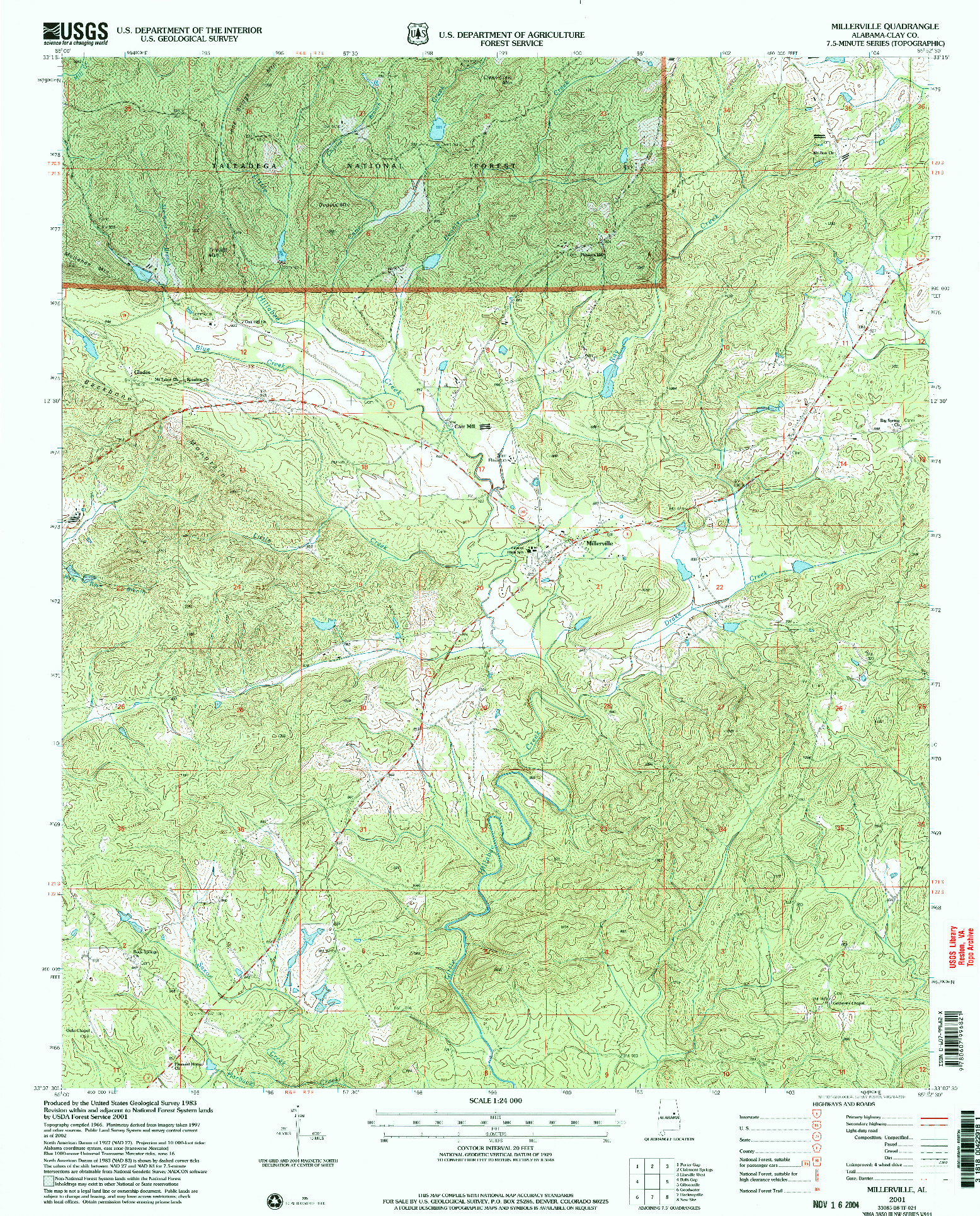 USGS 1:24000-SCALE QUADRANGLE FOR MILLERVILLE, AL 2001