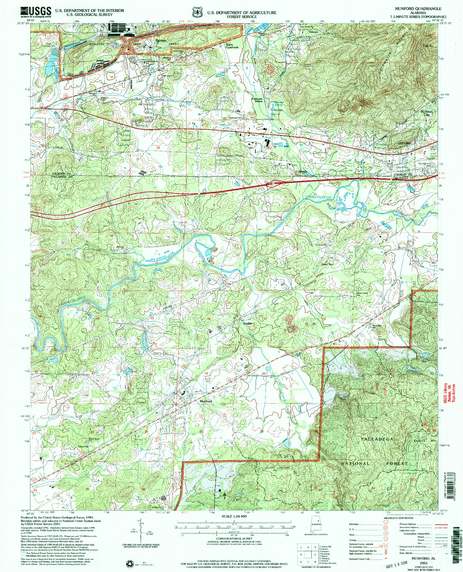 USGS 1:24000-SCALE QUADRANGLE FOR MUNFORD, AL 2001
