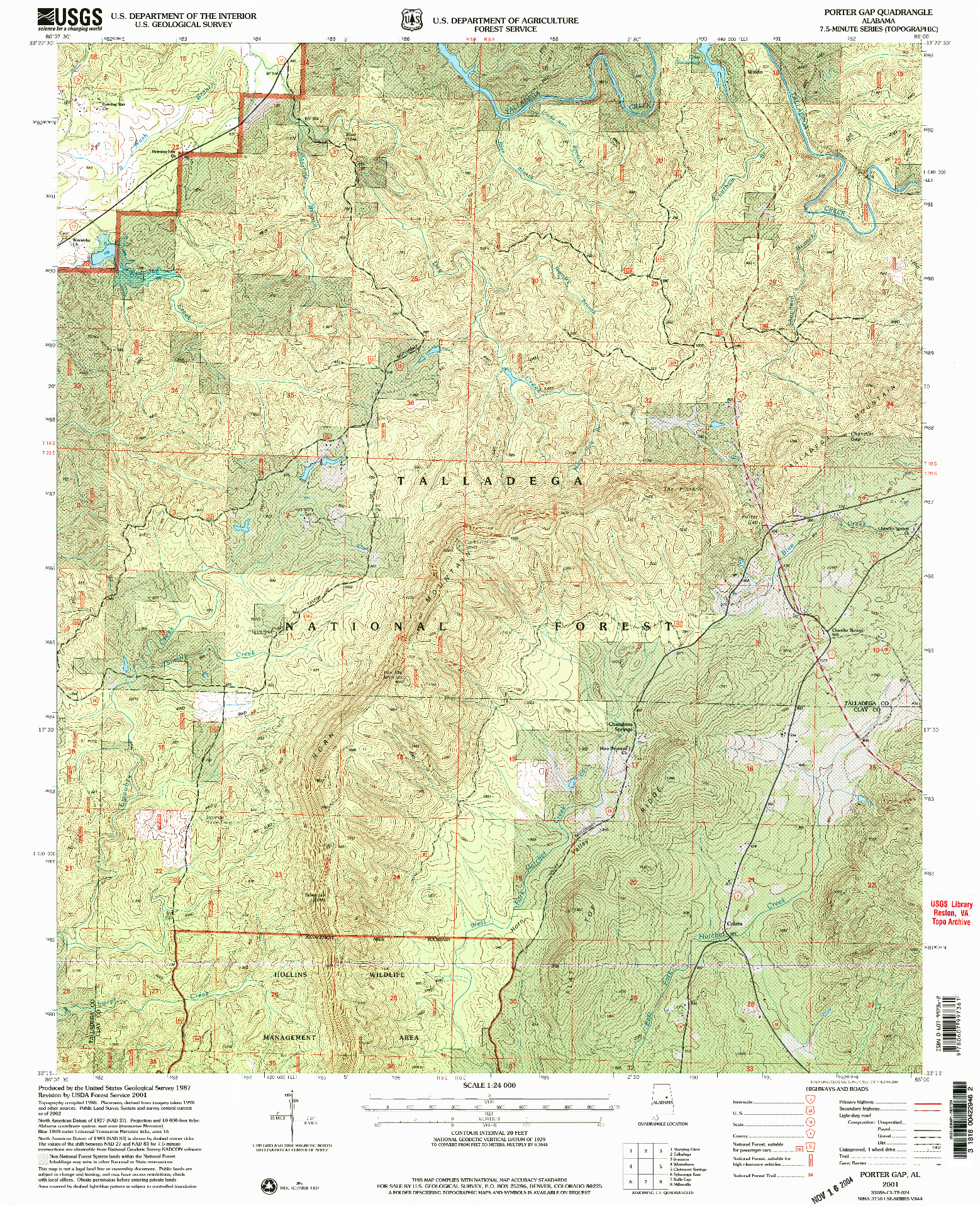 USGS 1:24000-SCALE QUADRANGLE FOR PORTER GAP, AL 2001