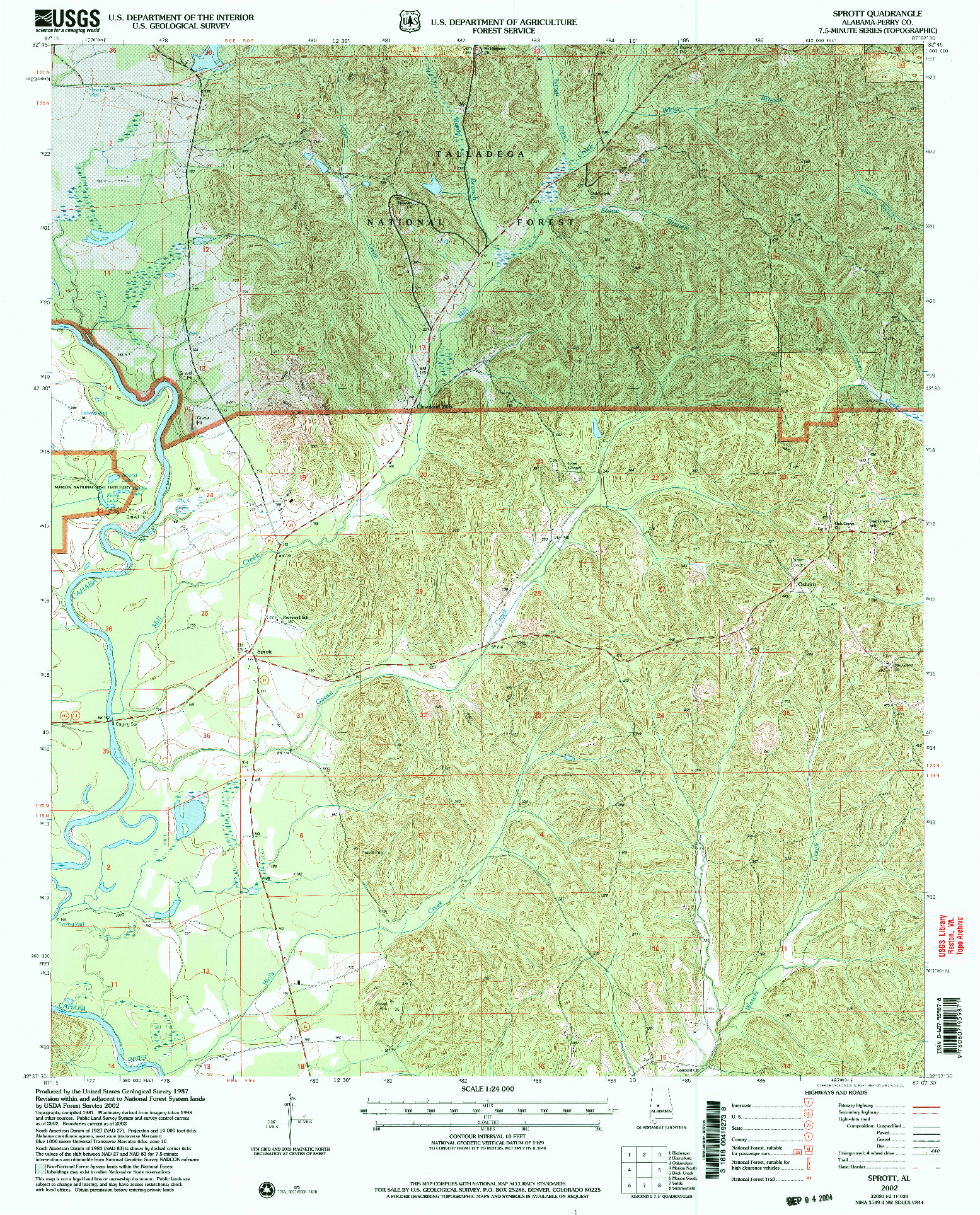 USGS 1:24000-SCALE QUADRANGLE FOR SPROTT, AL 2002