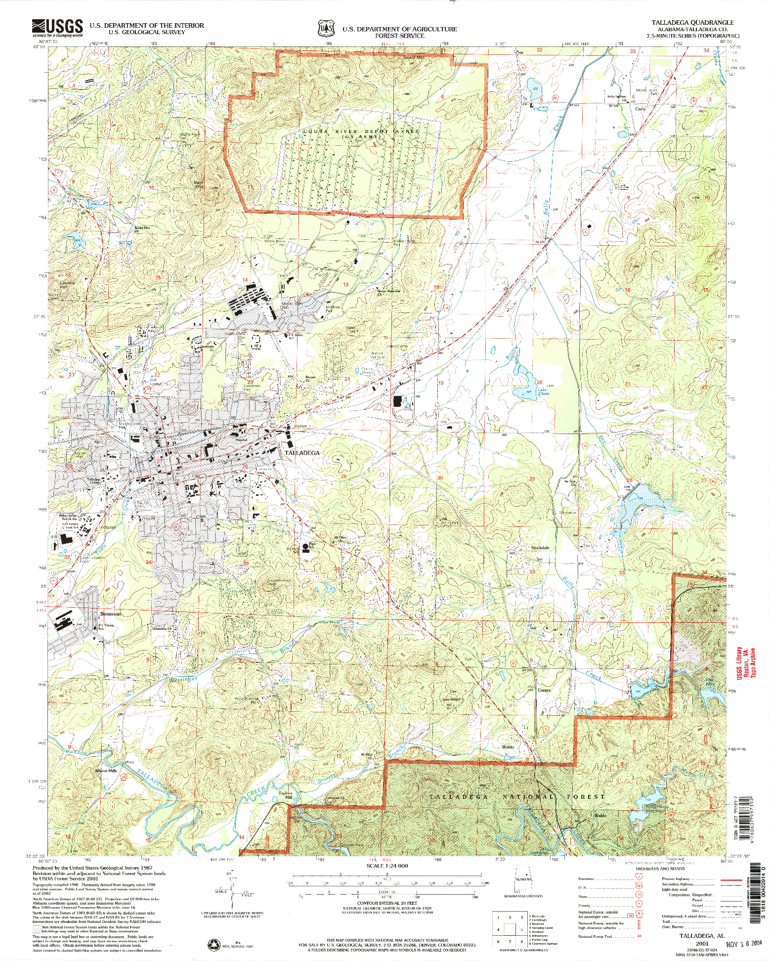 USGS 1:24000-SCALE QUADRANGLE FOR TALLADEGA, AL 2001