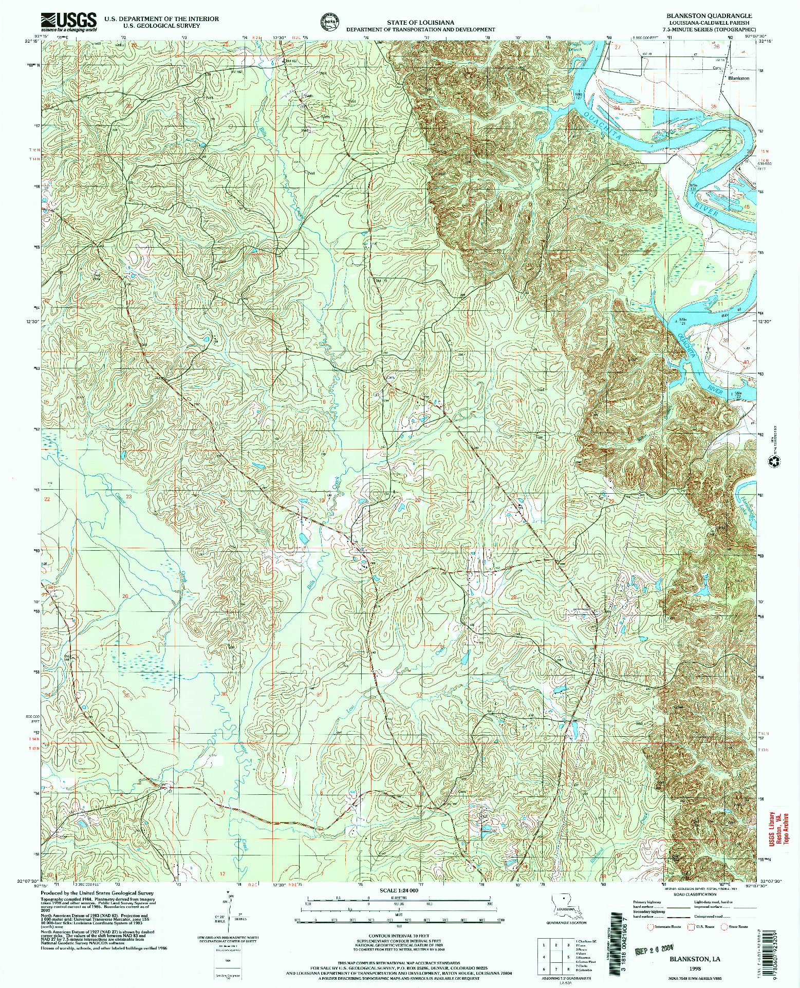 USGS 1:24000-SCALE QUADRANGLE FOR BLANKSTON, LA 1998