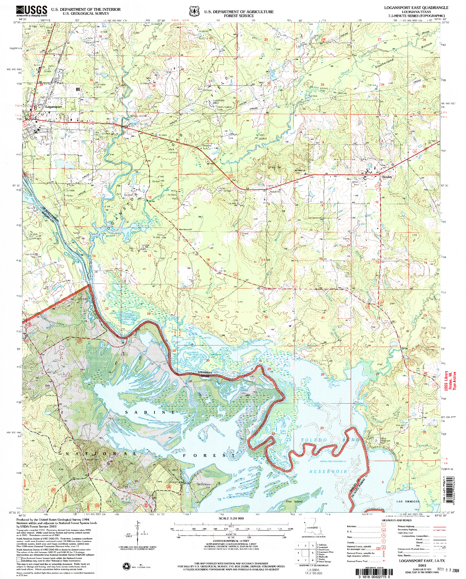 USGS 1:24000-SCALE QUADRANGLE FOR LOGANSPORT EAST, LA 2003