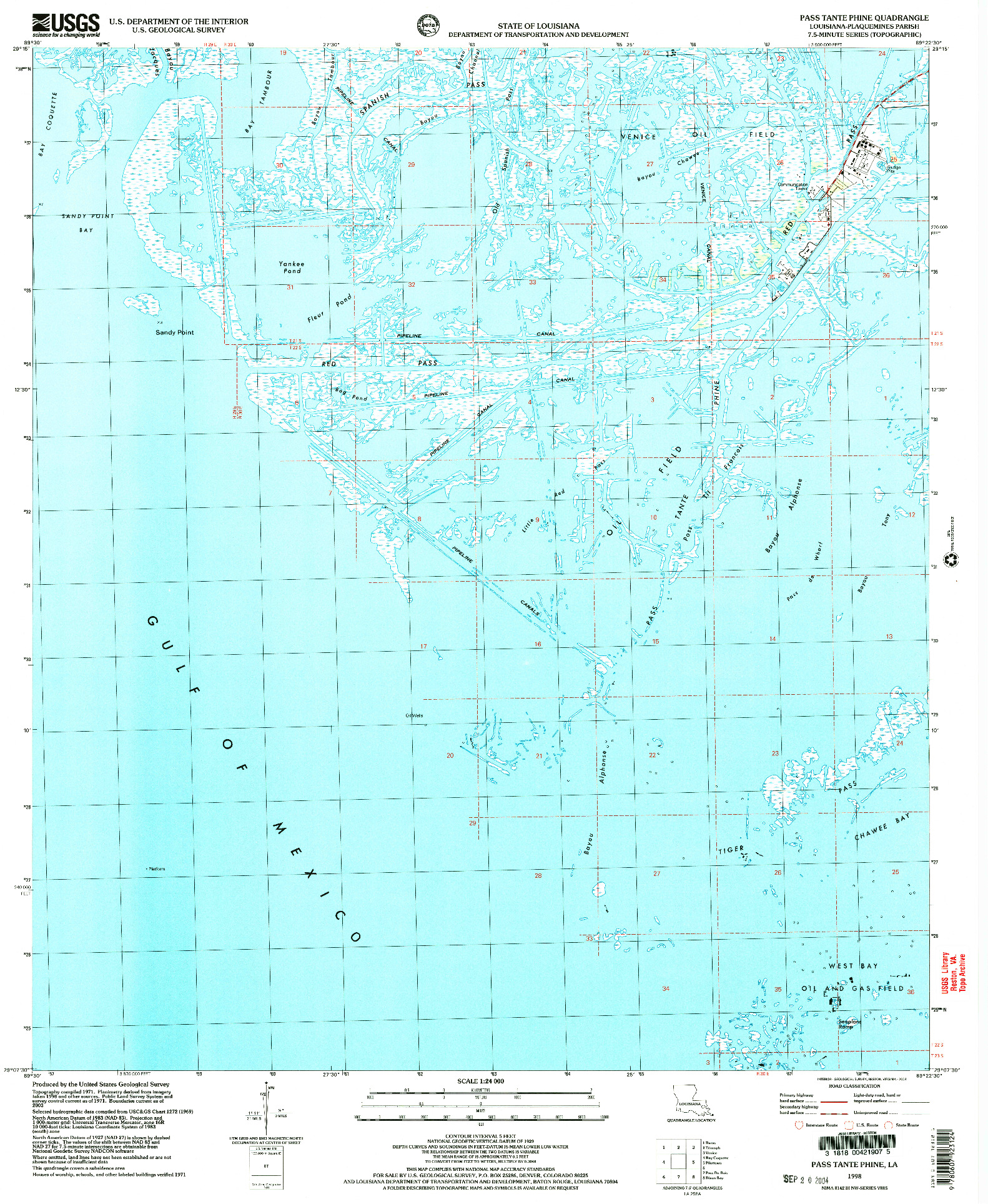 USGS 1:24000-SCALE QUADRANGLE FOR PASS TANTE PHINE, LA 1998