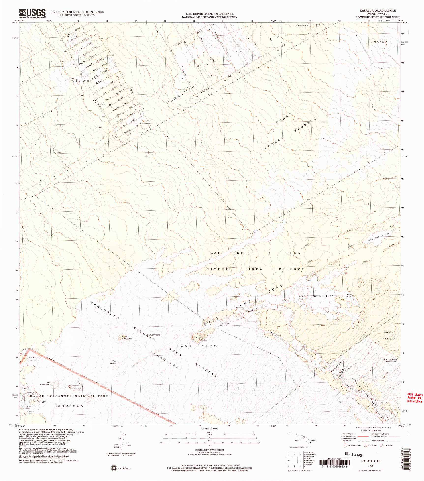 USGS 1:24000-SCALE QUADRANGLE FOR KALALUA, HI 1995