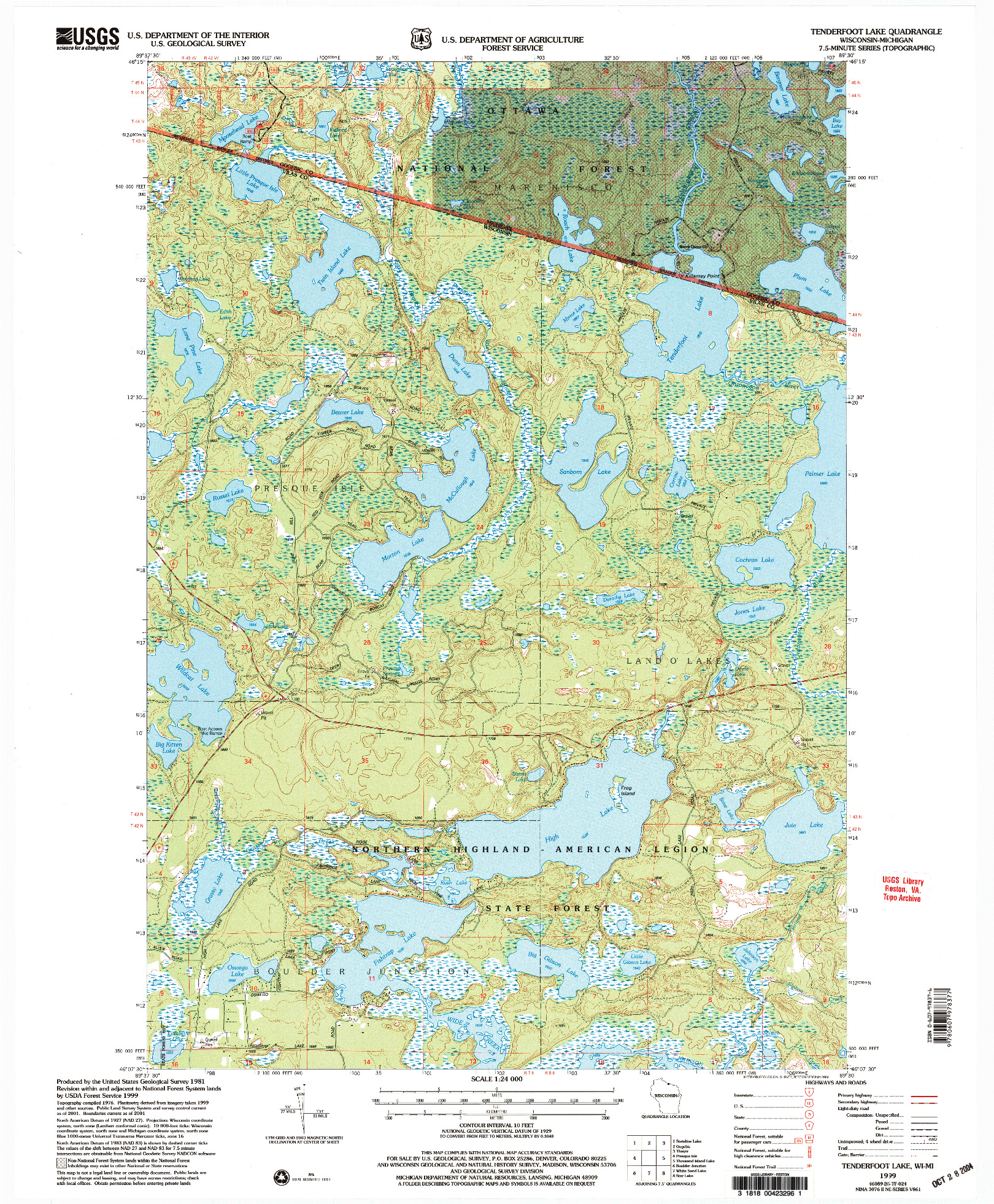 USGS 1:24000-SCALE QUADRANGLE FOR TENDERFOOT LAKE, WI 1999