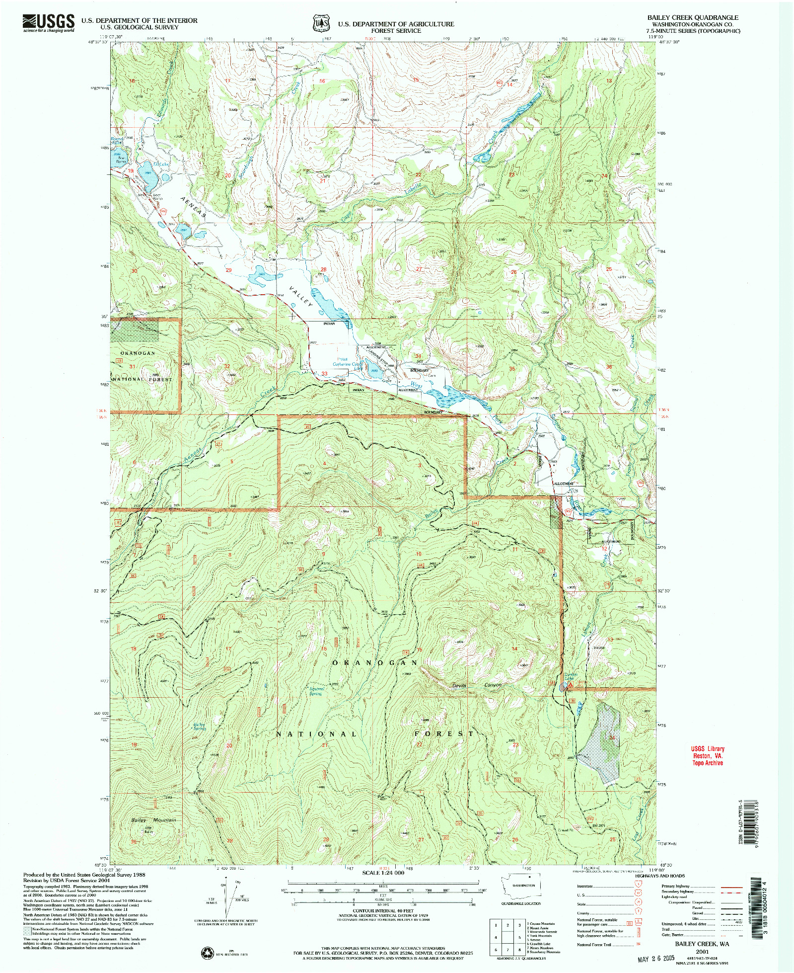 USGS 1:24000-SCALE QUADRANGLE FOR BAILEY CREEK, WA 2001