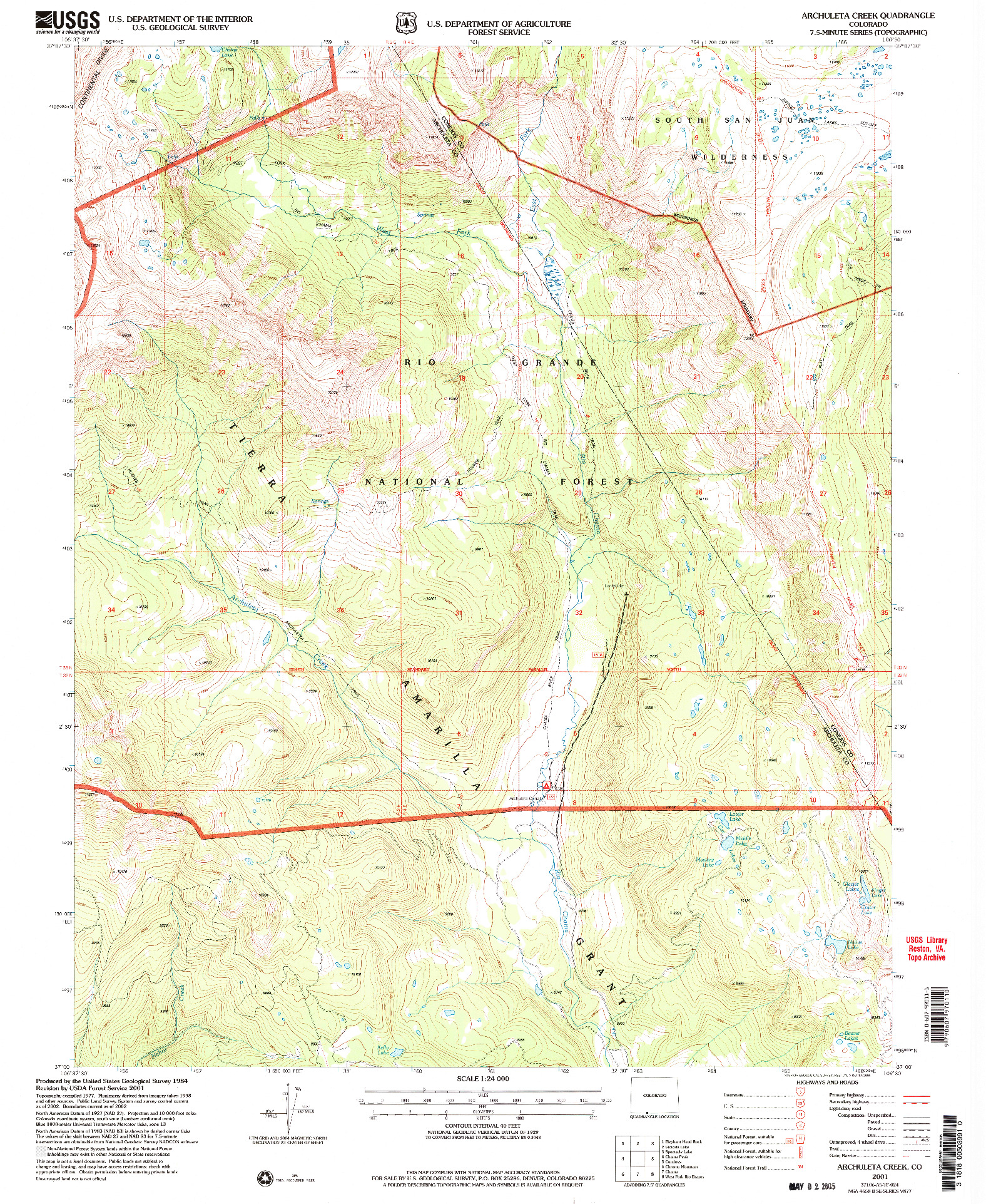 USGS 1:24000-SCALE QUADRANGLE FOR ARCHULETA CREEK, CO 2001
