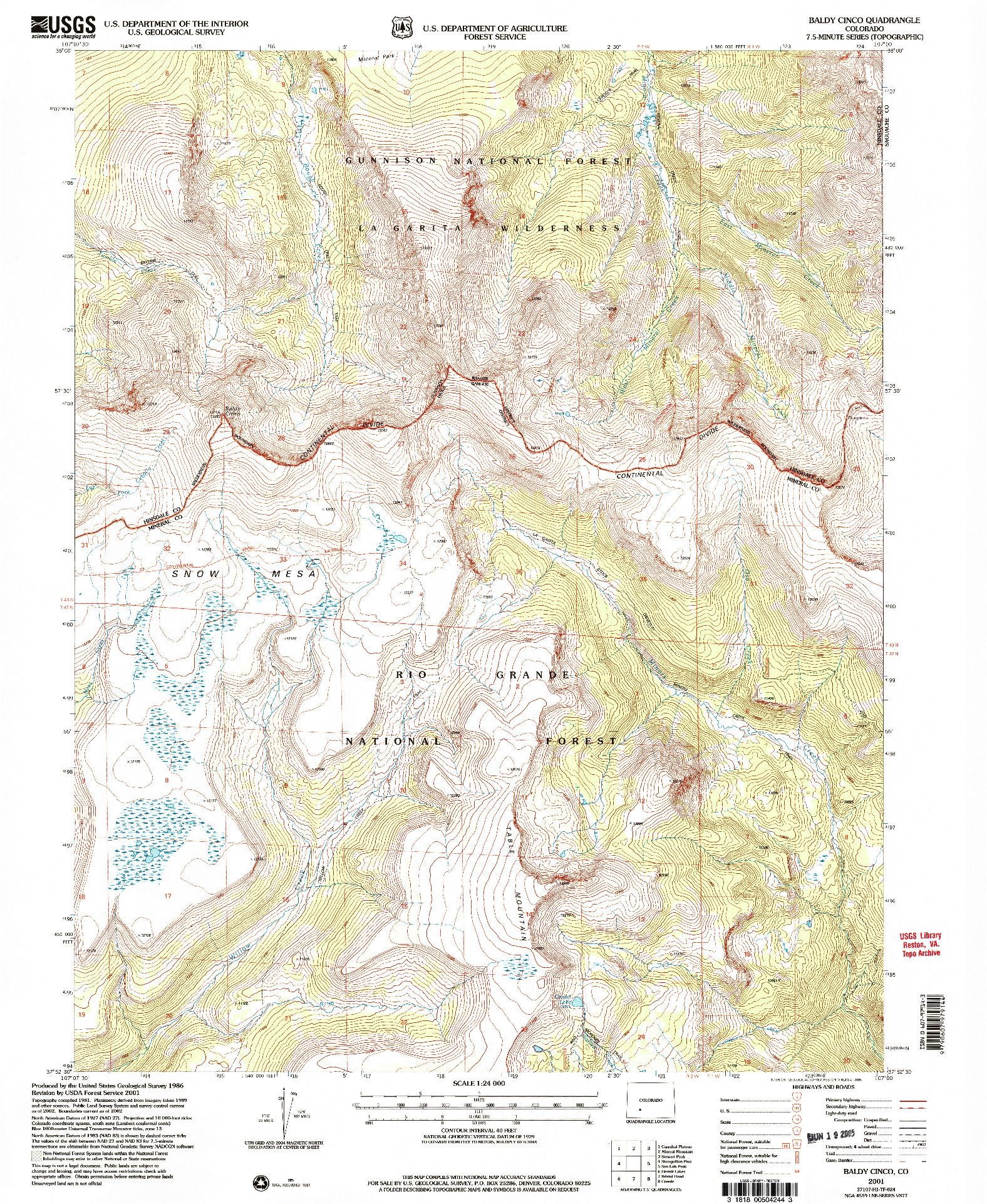 USGS 1:24000-SCALE QUADRANGLE FOR BALDY CINCO, CO 2001