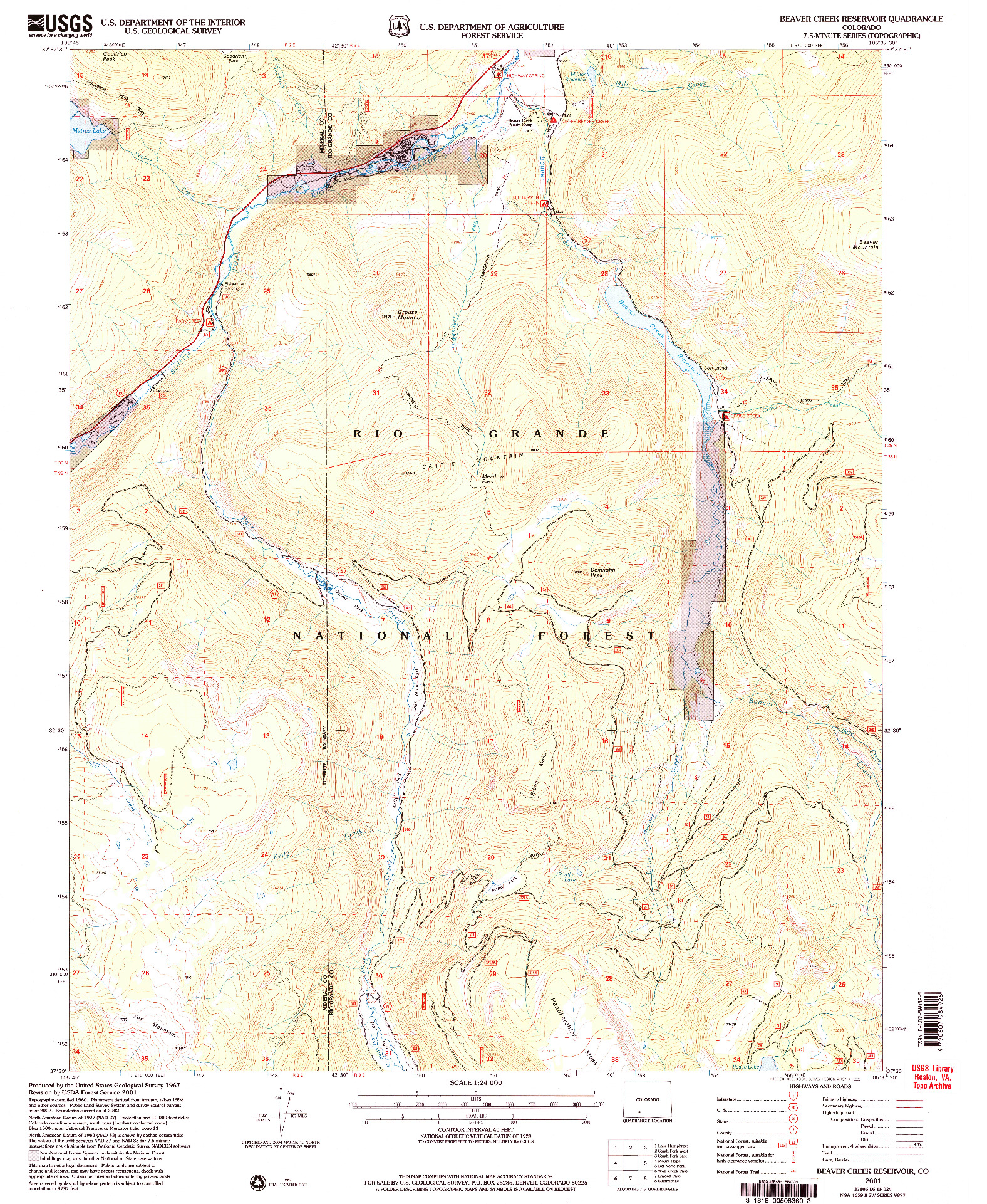 USGS 1:24000-SCALE QUADRANGLE FOR BEAVER CREEK RESERVOIR, CO 2001