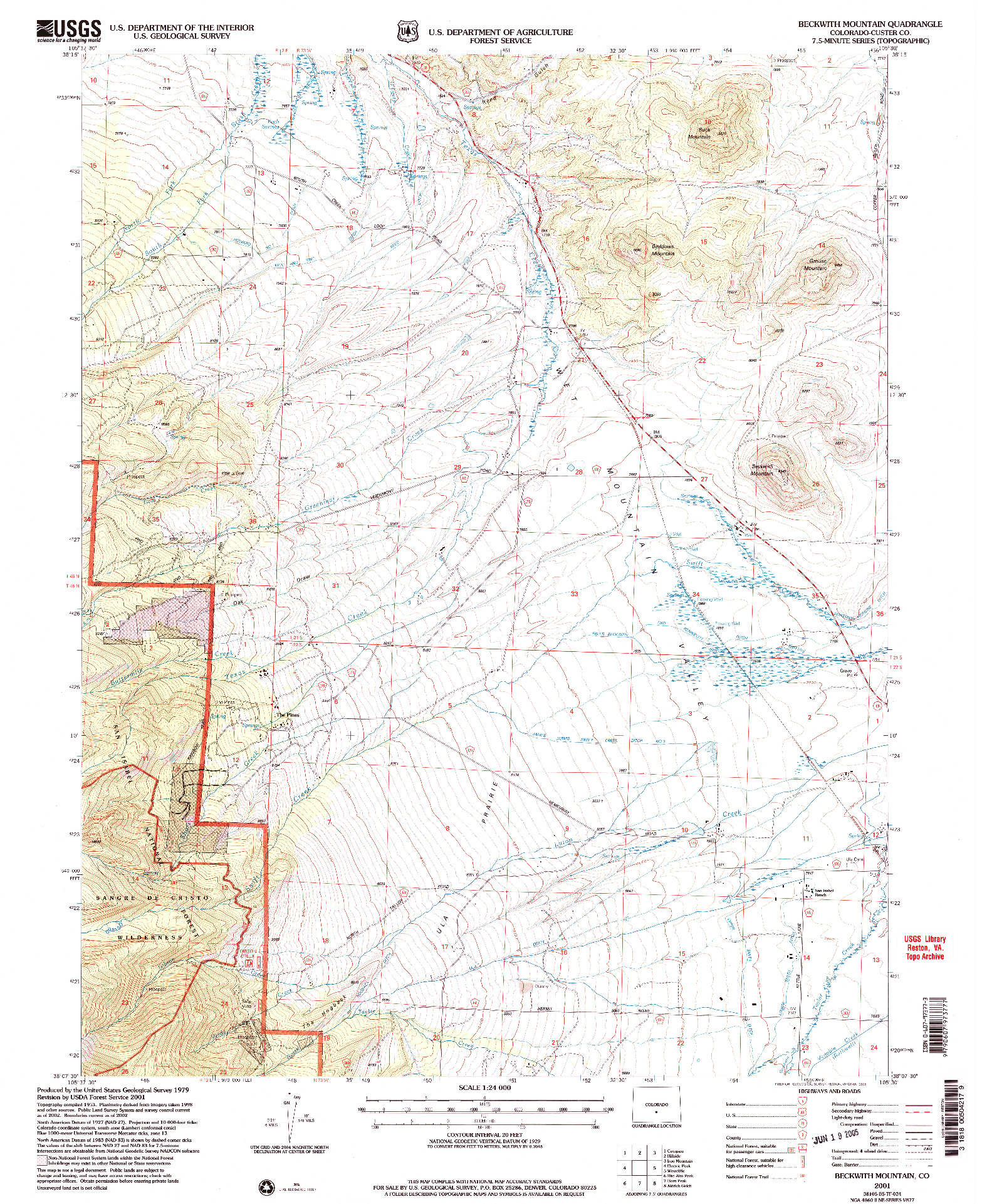 USGS 1:24000-SCALE QUADRANGLE FOR BECKWITH MOUNTAIN, CO 2001