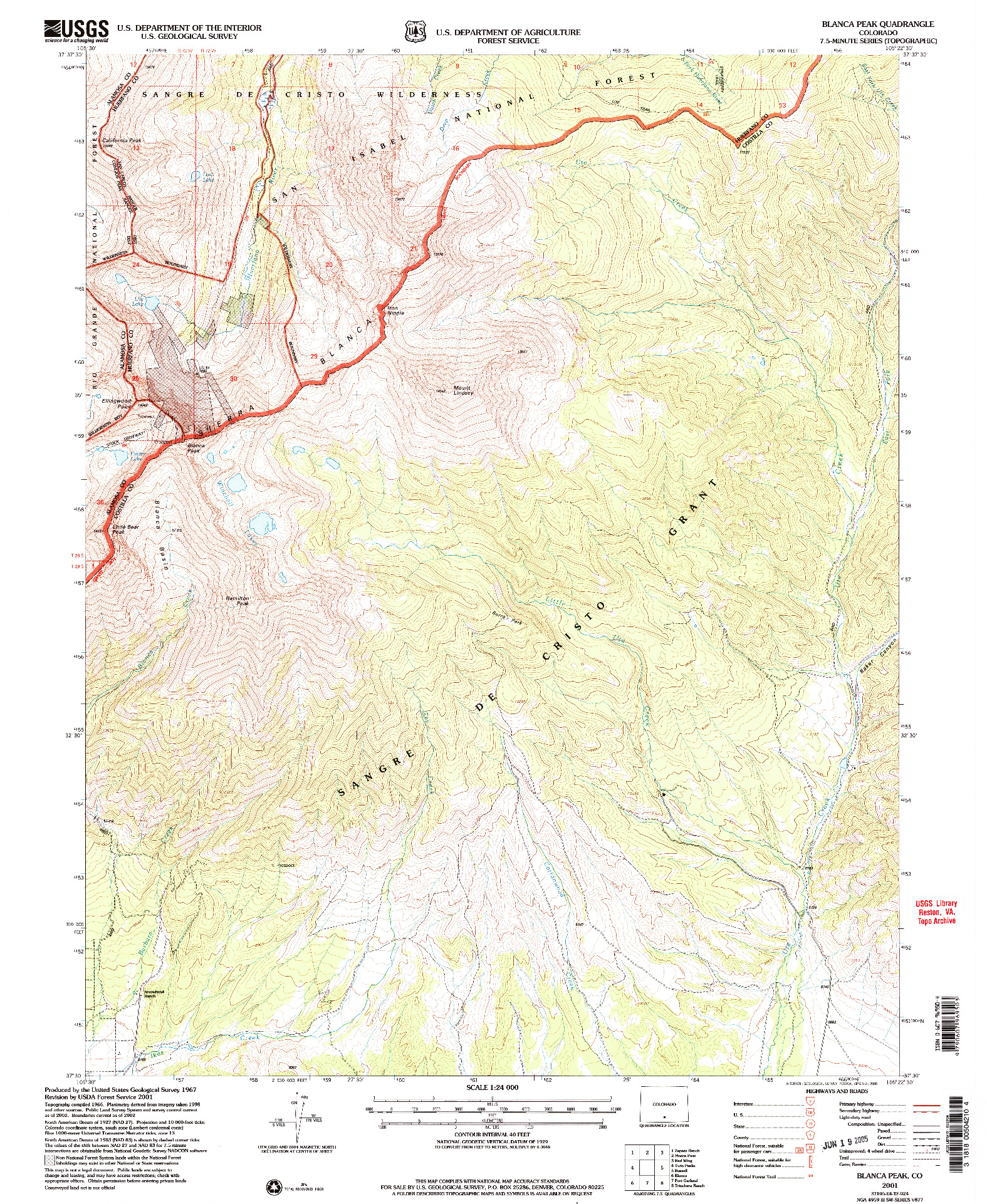 USGS 1:24000-SCALE QUADRANGLE FOR BLANCA PEAK, CO 2001