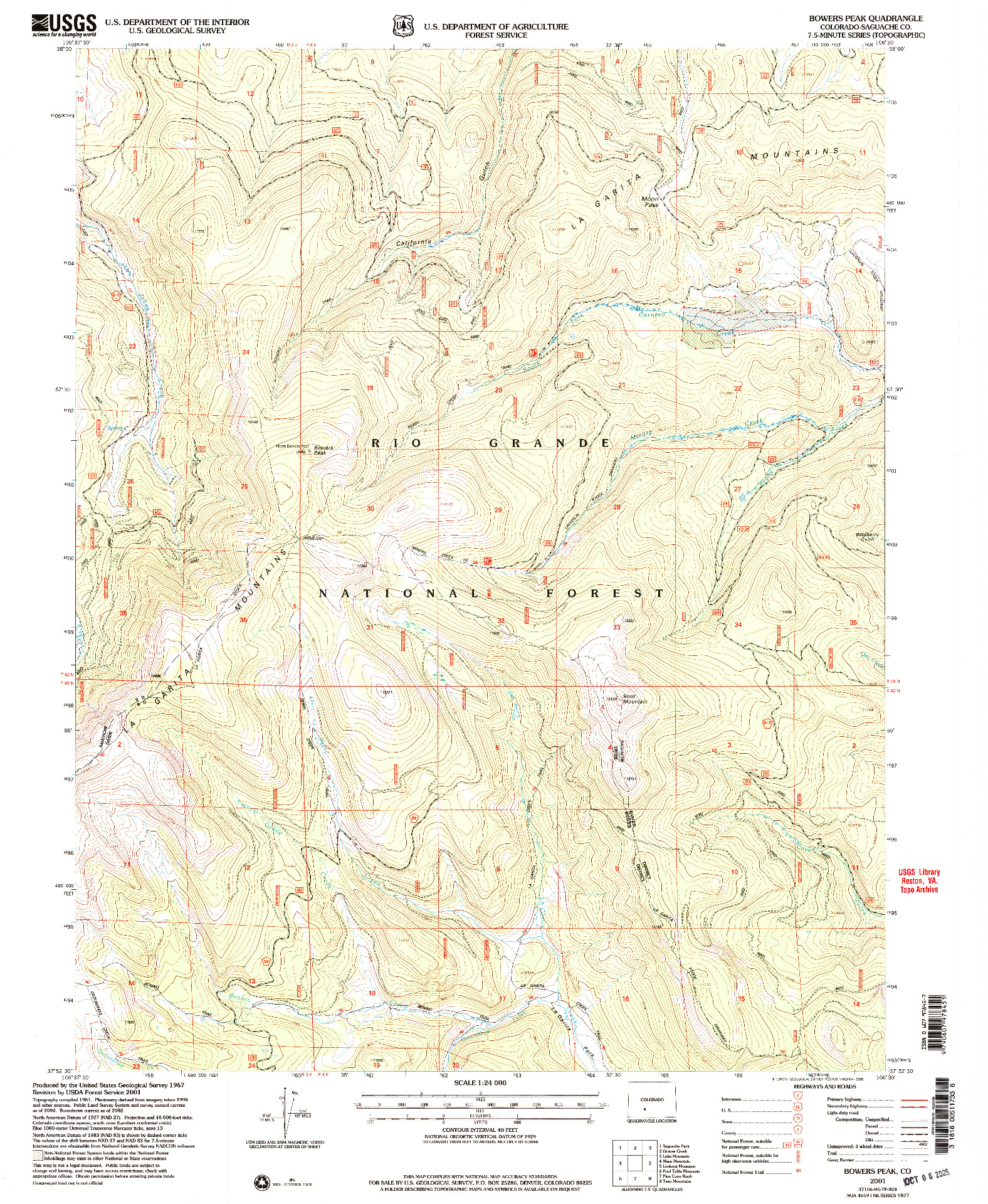 USGS 1:24000-SCALE QUADRANGLE FOR BOWERS PEAK, CO 2001