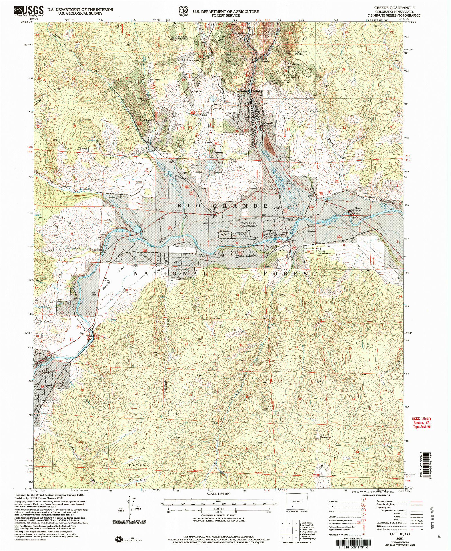 USGS 1:24000-SCALE QUADRANGLE FOR CREEDE, CO 2001