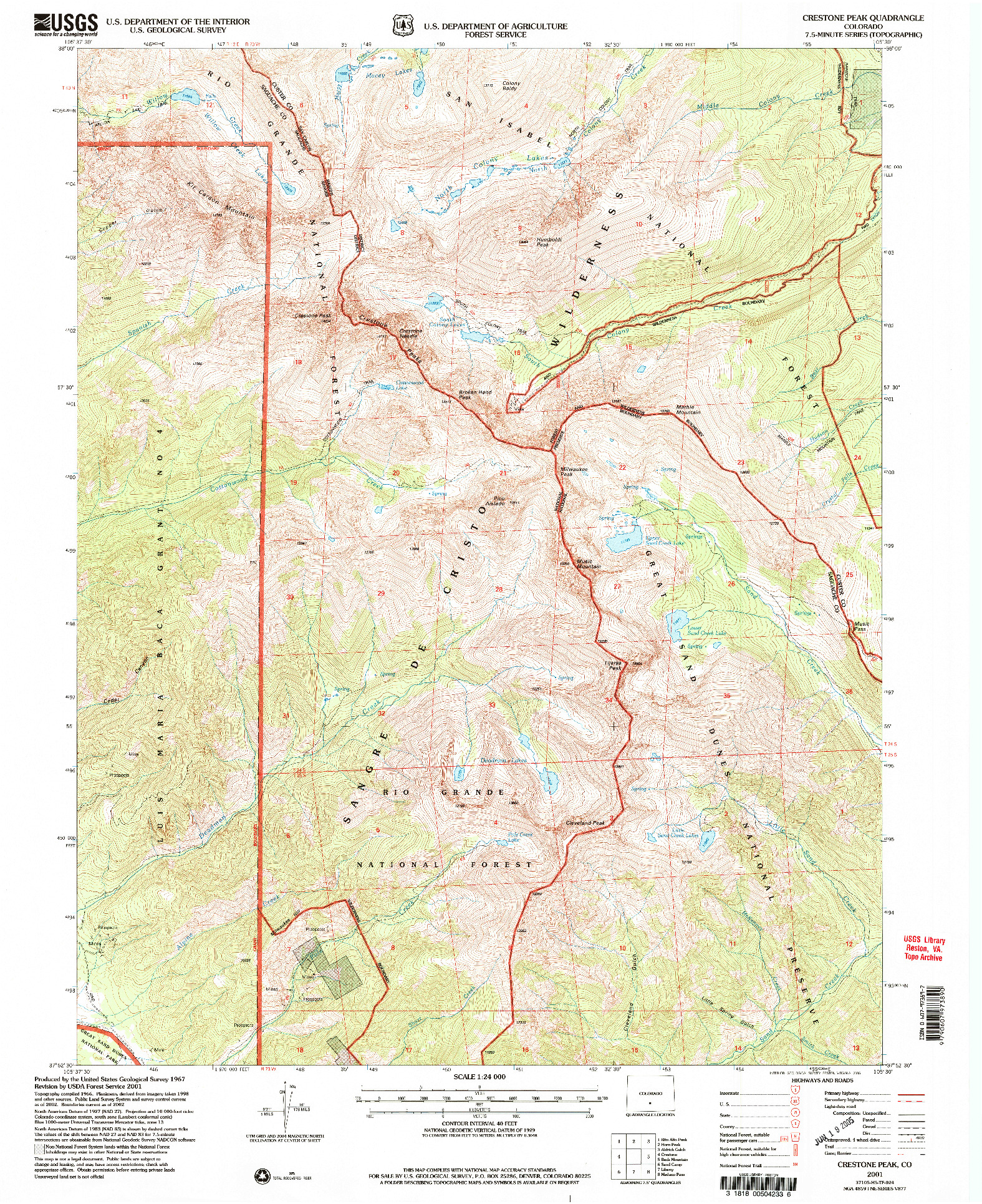 USGS 1:24000-SCALE QUADRANGLE FOR CRESTONE PEAK, CO 2001