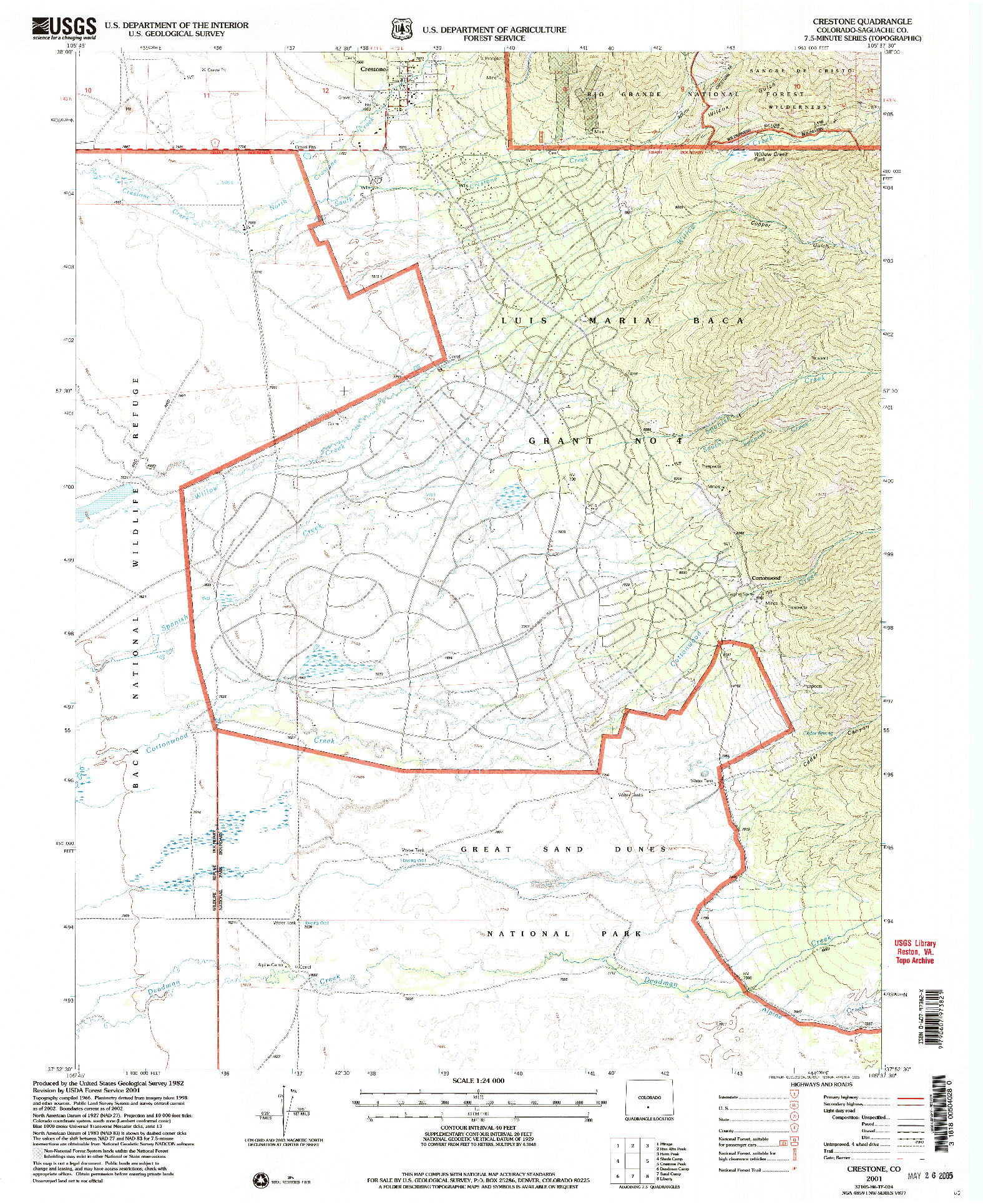 USGS 1:24000-SCALE QUADRANGLE FOR CRESTONE, CO 2001