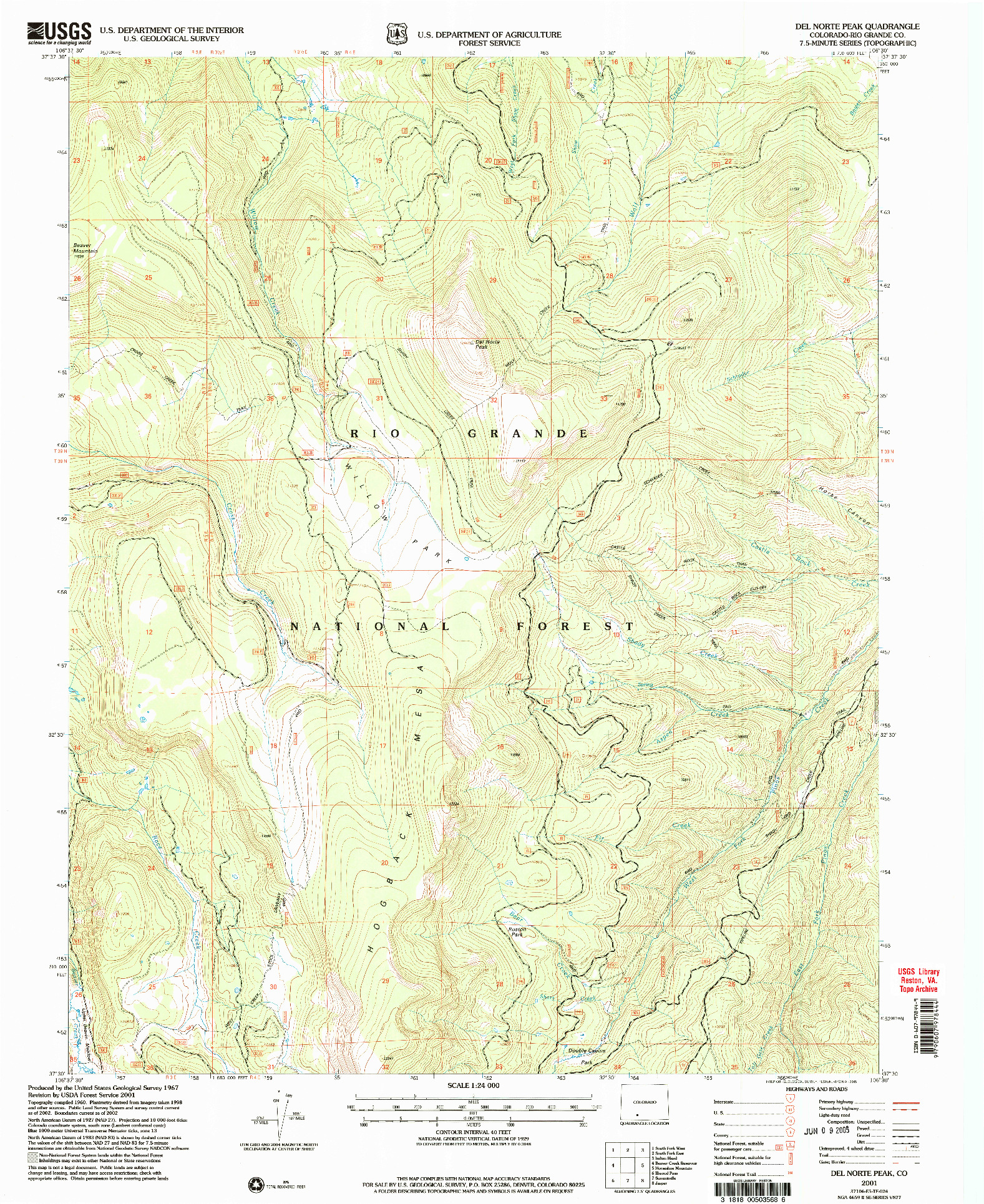 USGS 1:24000-SCALE QUADRANGLE FOR DEL NORTE PEAK, CO 2001