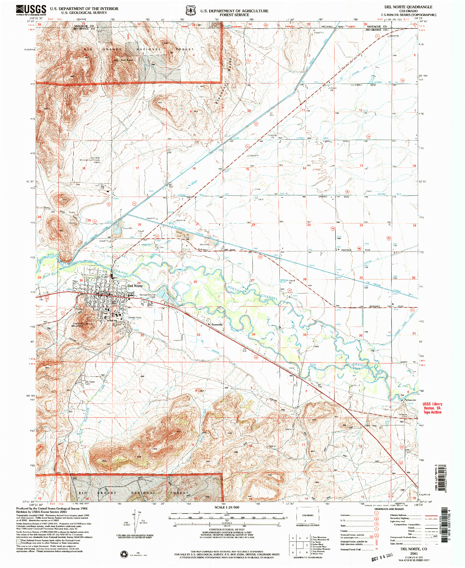 USGS 1:24000-SCALE QUADRANGLE FOR DEL NORTE, CO 2001