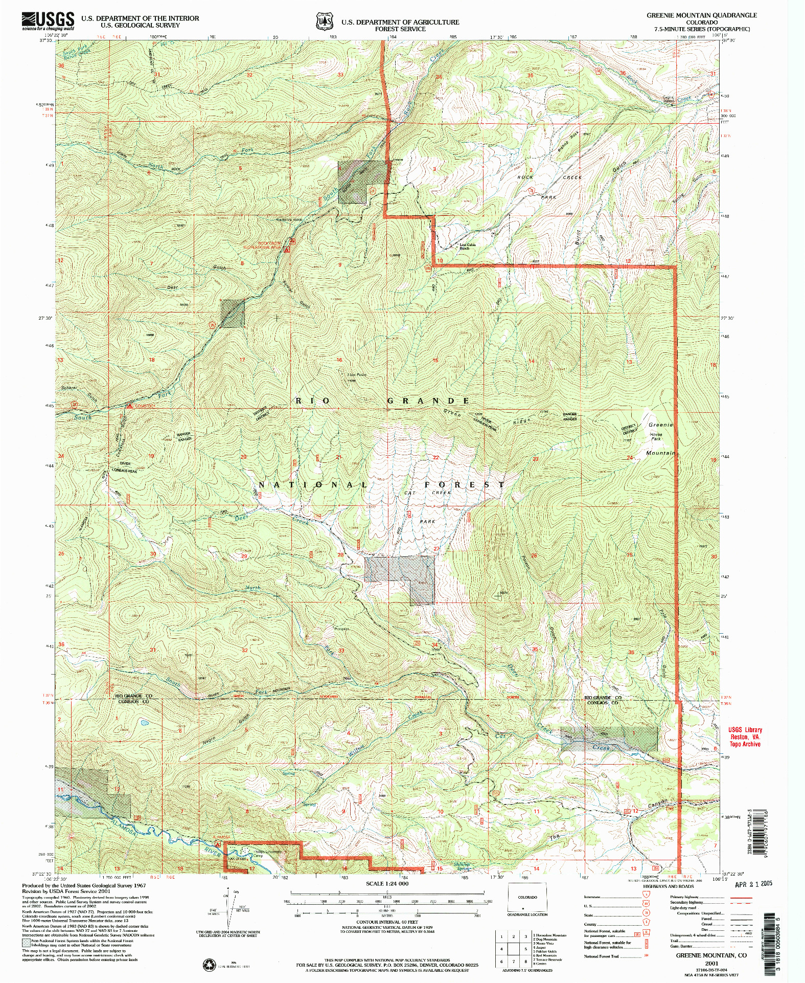 USGS 1:24000-SCALE QUADRANGLE FOR GREENIE MOUNTAIN, CO 2001