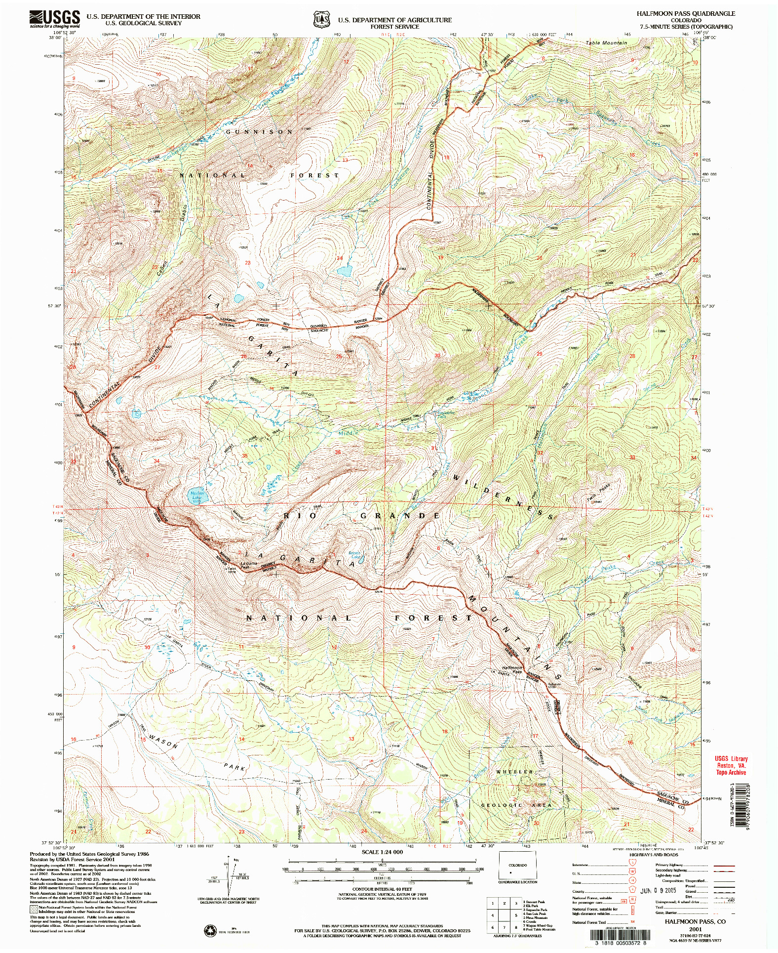 USGS 1:24000-SCALE QUADRANGLE FOR HALFMOON PASS, CO 2001