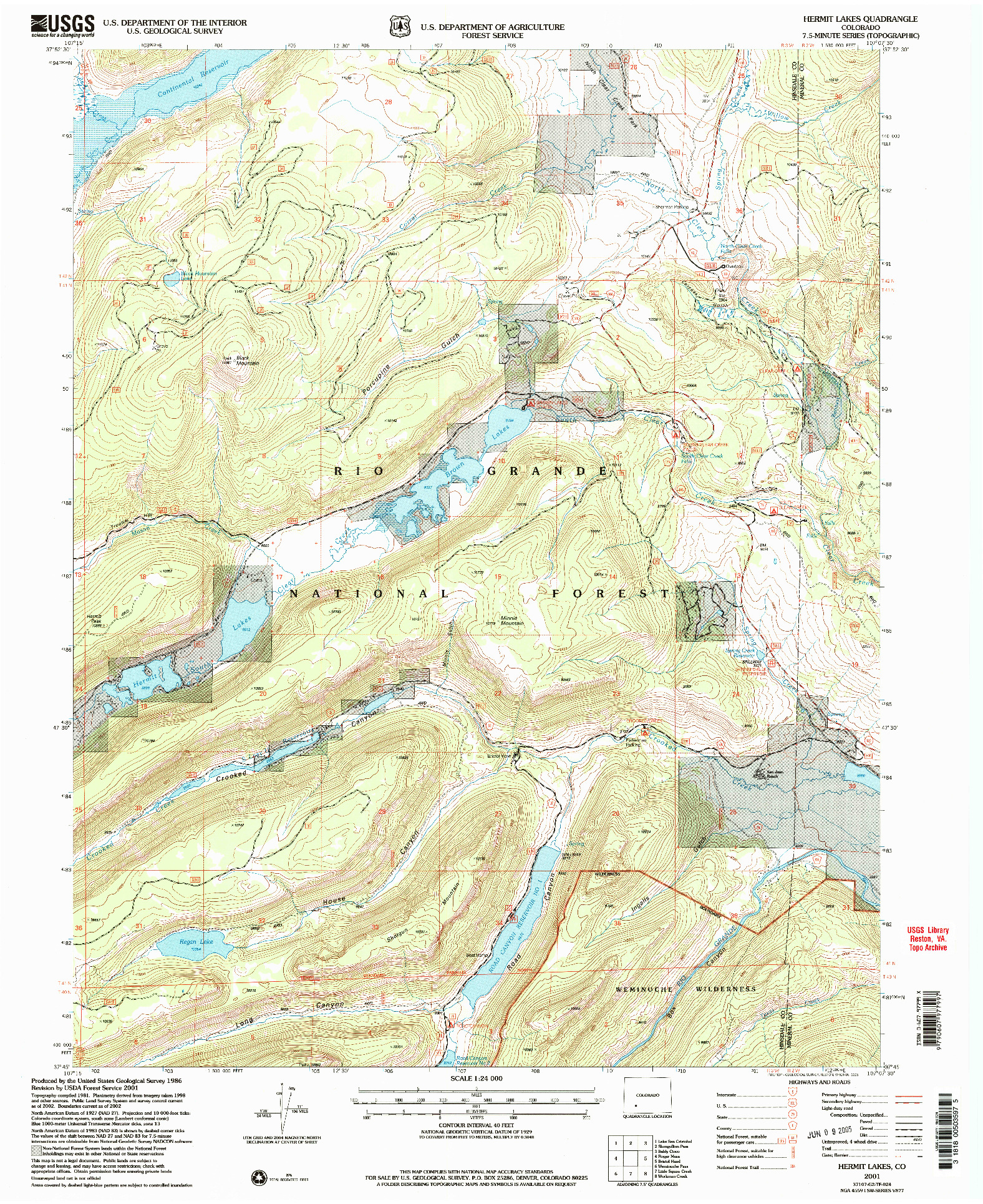 USGS 1:24000-SCALE QUADRANGLE FOR HERMIT LAKES, CO 2001