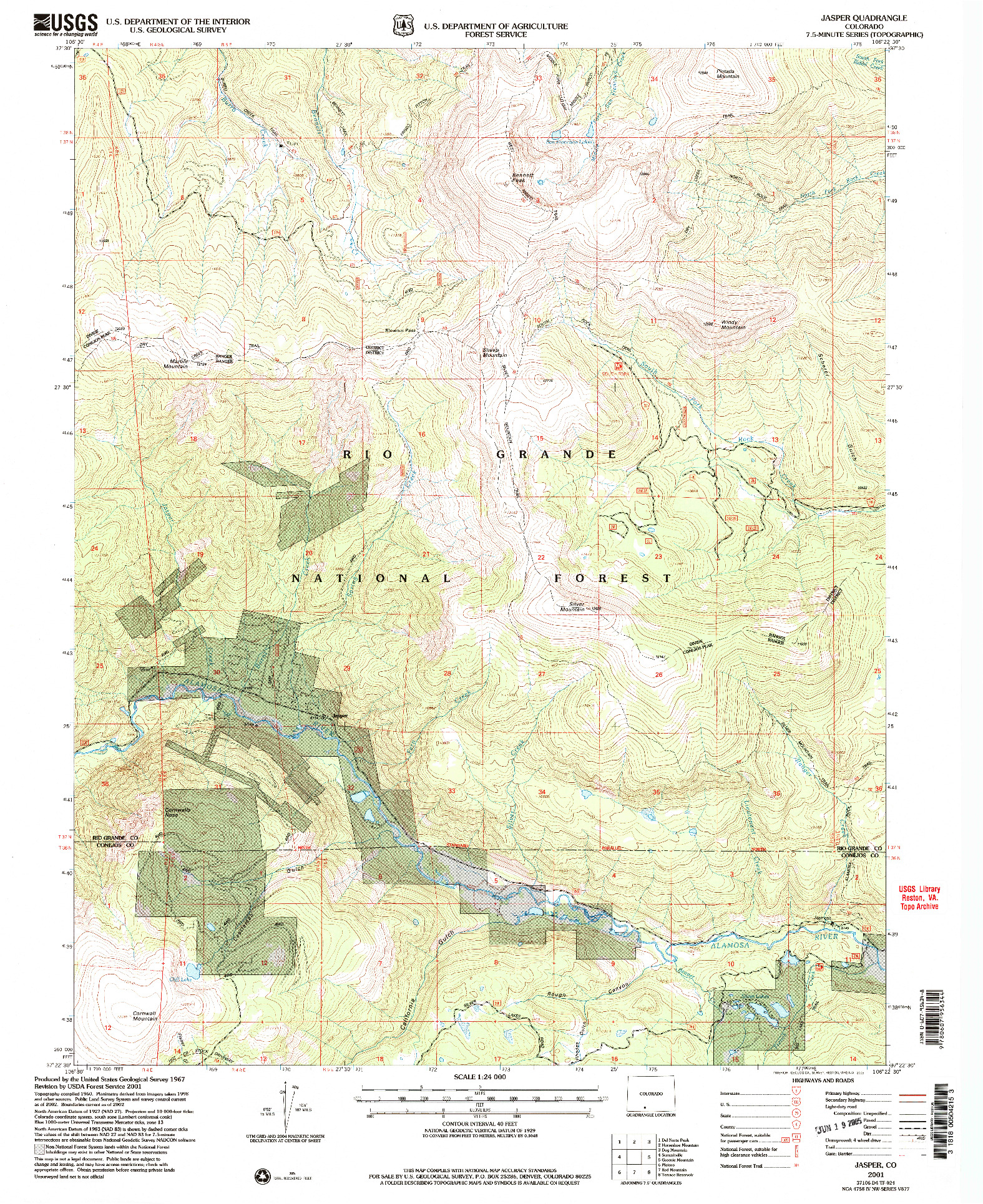 USGS 1:24000-SCALE QUADRANGLE FOR JASPER, CO 2001