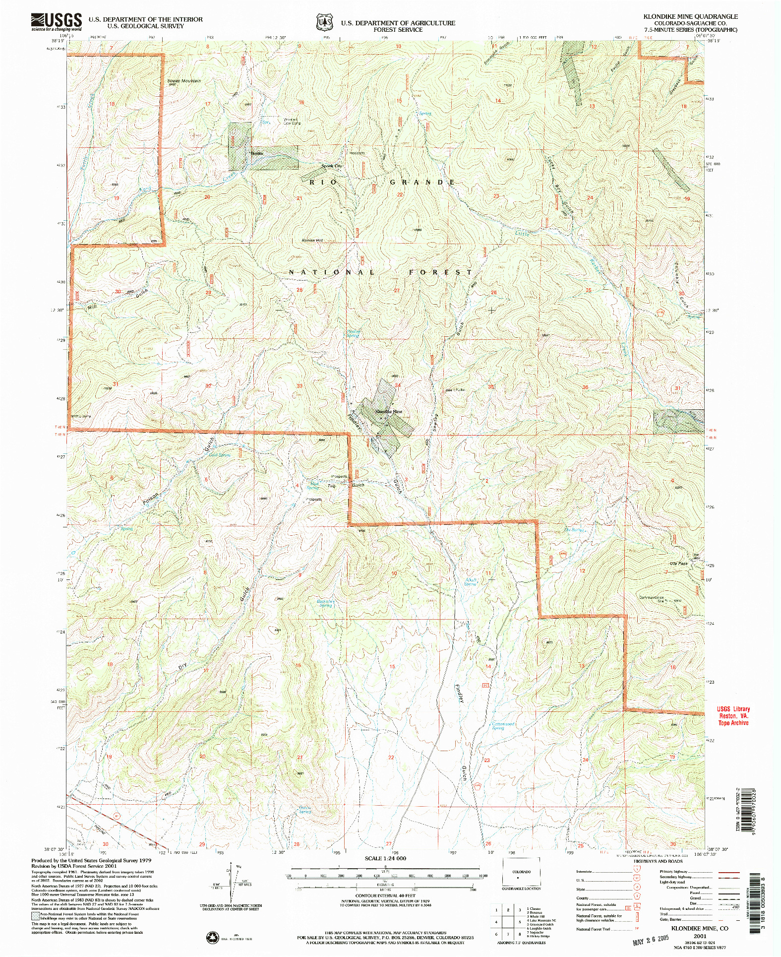 USGS 1:24000-SCALE QUADRANGLE FOR KLONDIKE MINE, CO 2001