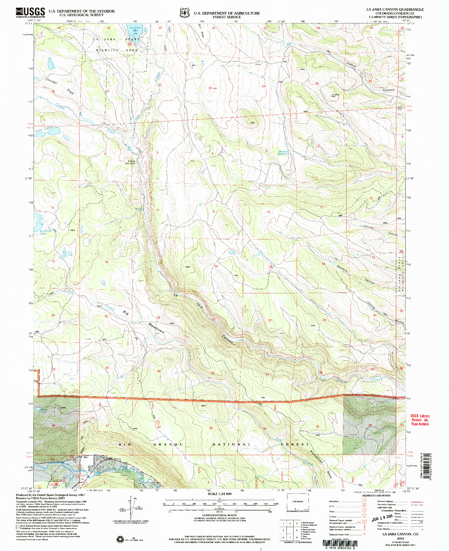 USGS 1:24000-SCALE QUADRANGLE FOR LA JARA CANYON, CO 2001