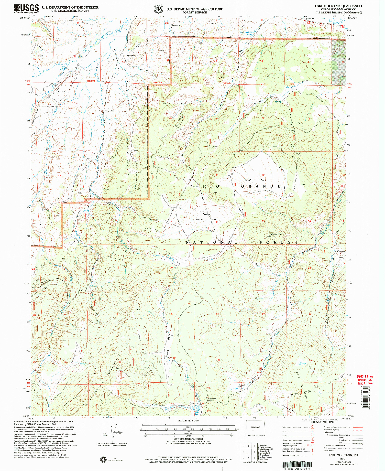 USGS 1:24000-SCALE QUADRANGLE FOR LAKE MOUNTAIN, CO 2001