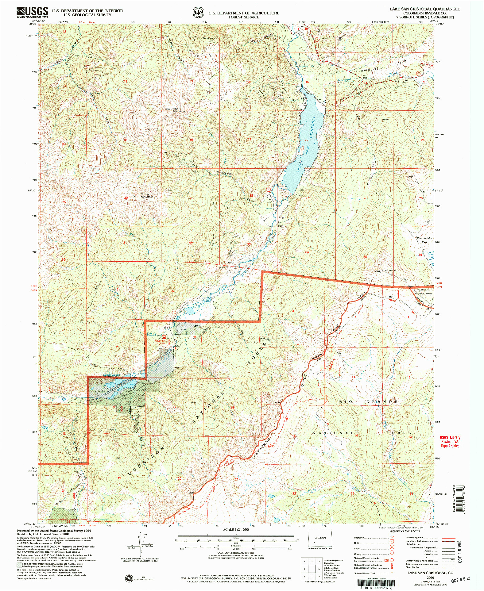 USGS 1:24000-SCALE QUADRANGLE FOR LAKE SAN CRISTOBAL, CO 2001