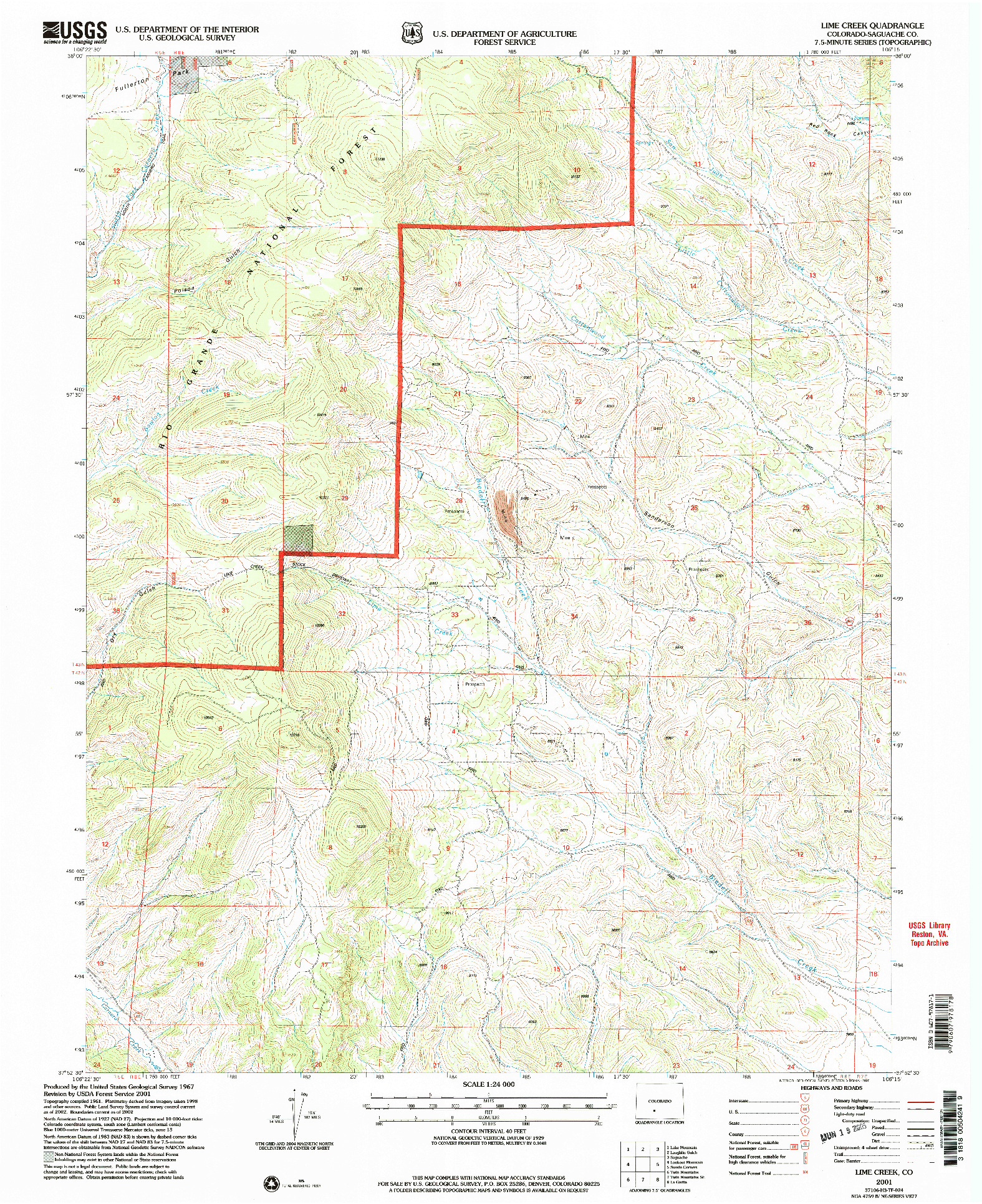 USGS 1:24000-SCALE QUADRANGLE FOR LIME CREEK, CO 2001