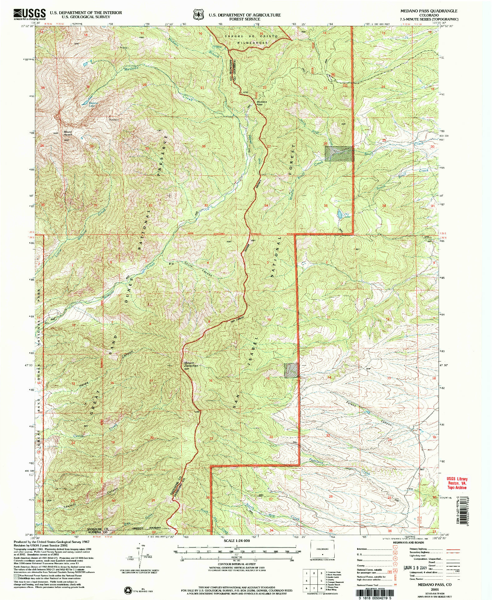 USGS 1:24000-SCALE QUADRANGLE FOR MEDANO PASS, CO 2001