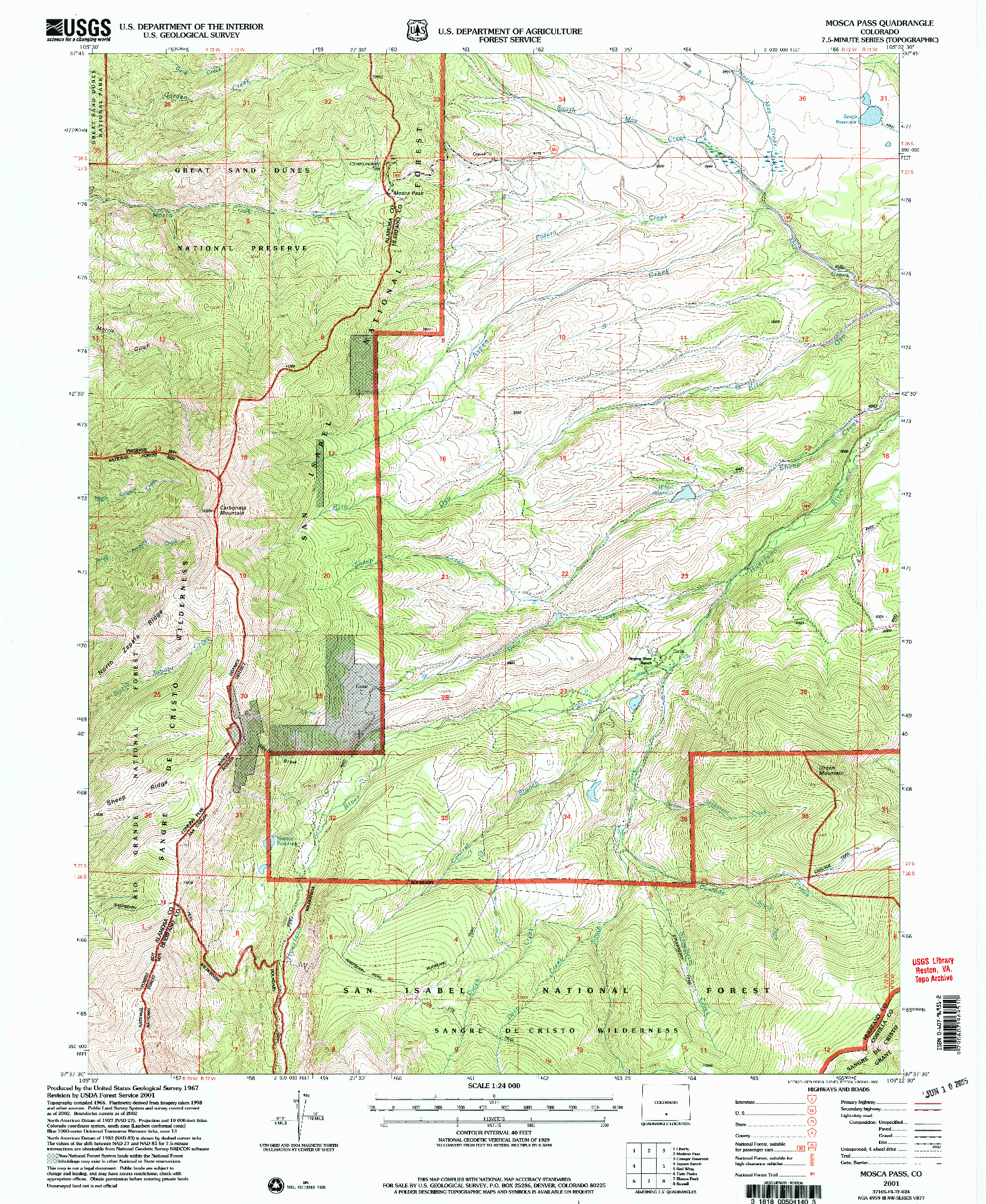 USGS 1:24000-SCALE QUADRANGLE FOR MOSCA PASS, CO 2001