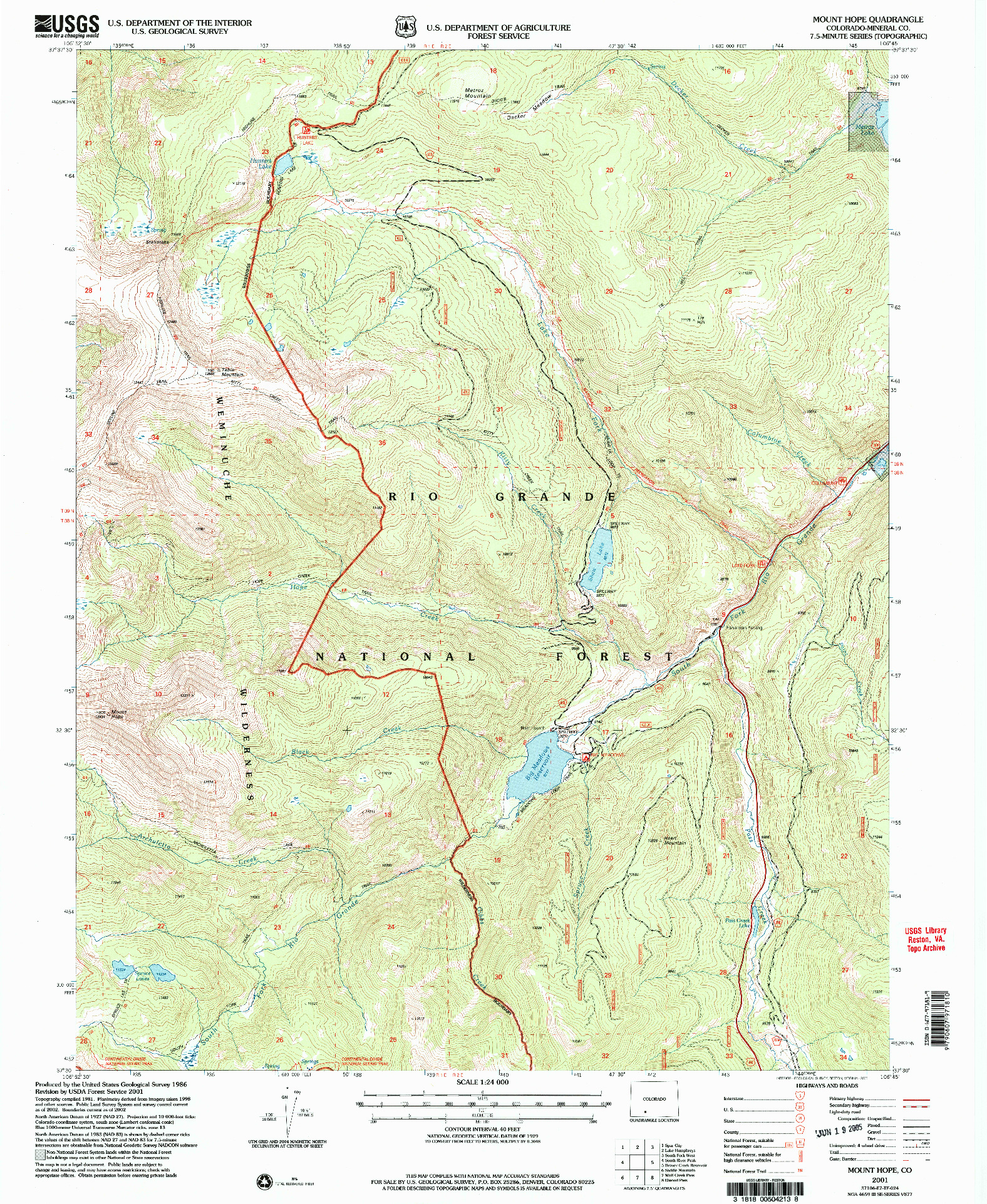 USGS 1:24000-SCALE QUADRANGLE FOR MOUNT HOPE, CO 2001