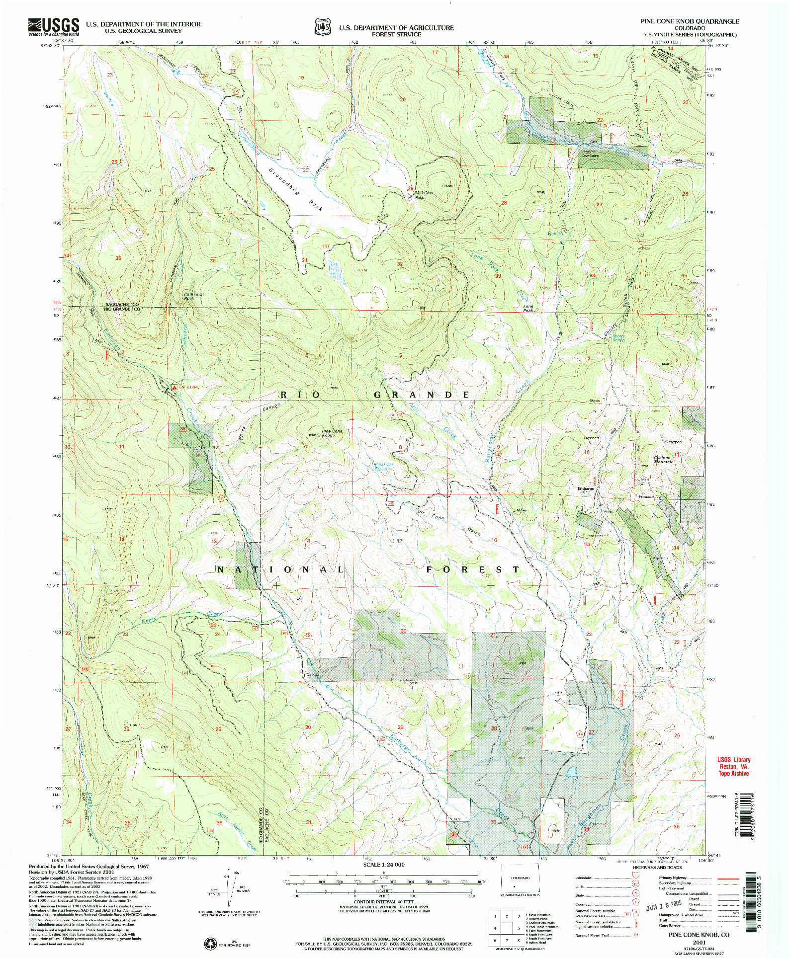 USGS 1:24000-SCALE QUADRANGLE FOR PINE CONE KNOB, CO 2001