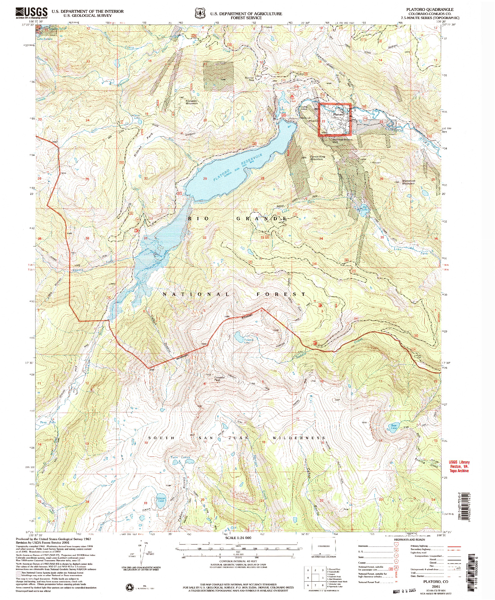 USGS 1:24000-SCALE QUADRANGLE FOR PLATORO, CO 2001