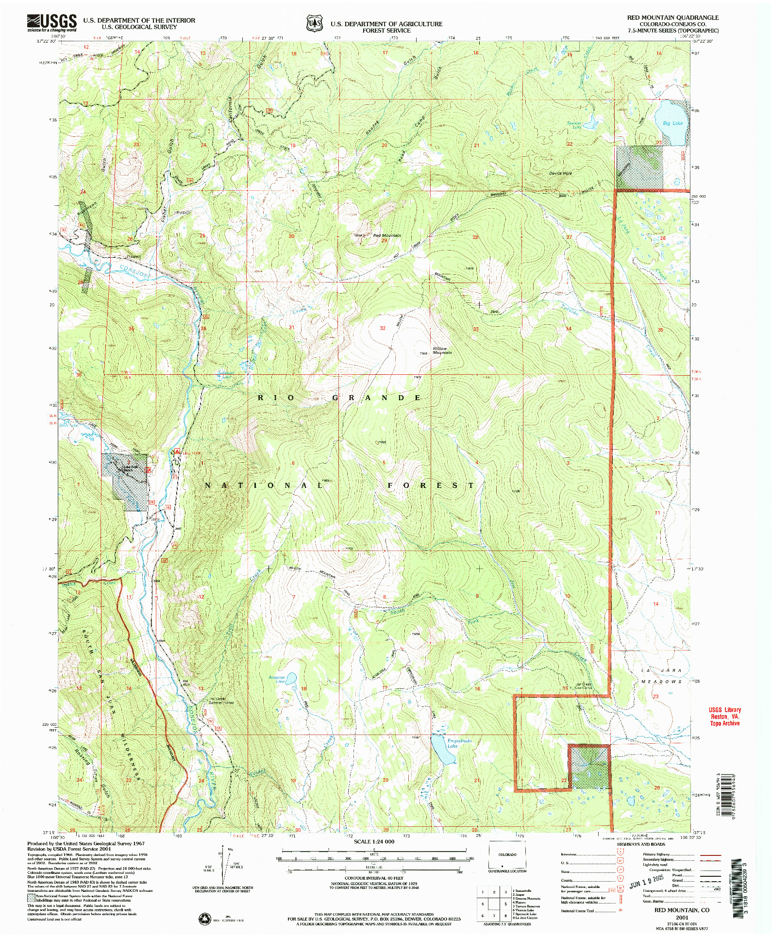 USGS 1:24000-SCALE QUADRANGLE FOR RED MOUNTAIN, CO 2001