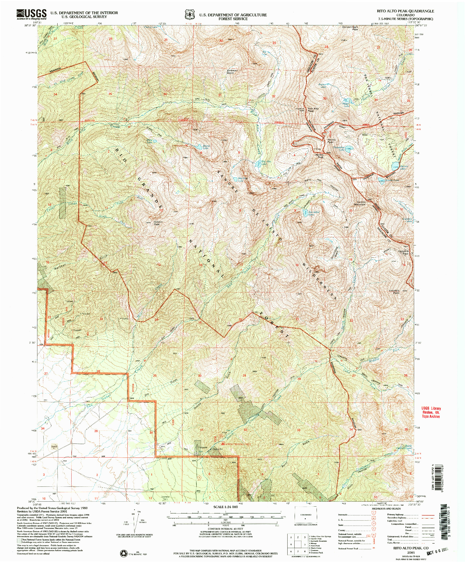 USGS 1:24000-SCALE QUADRANGLE FOR RIO ALTO PEAK, CO 2001