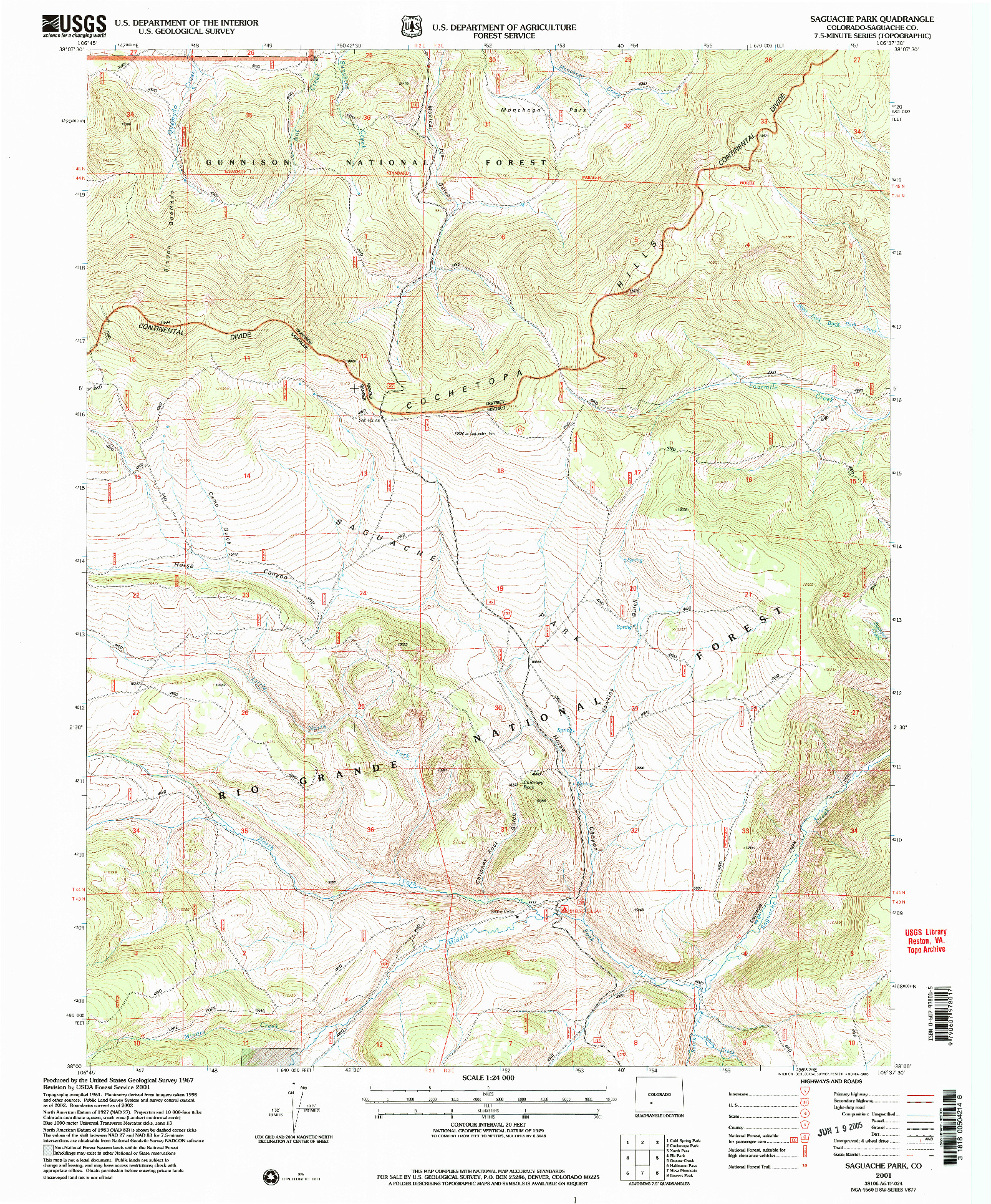 USGS 1:24000-SCALE QUADRANGLE FOR SAGUACHE PARK, CO 2001