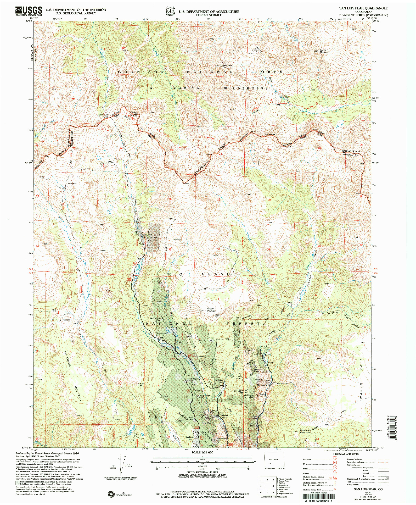 USGS 1:24000-SCALE QUADRANGLE FOR SAN LUIS PEAK, CO 2001