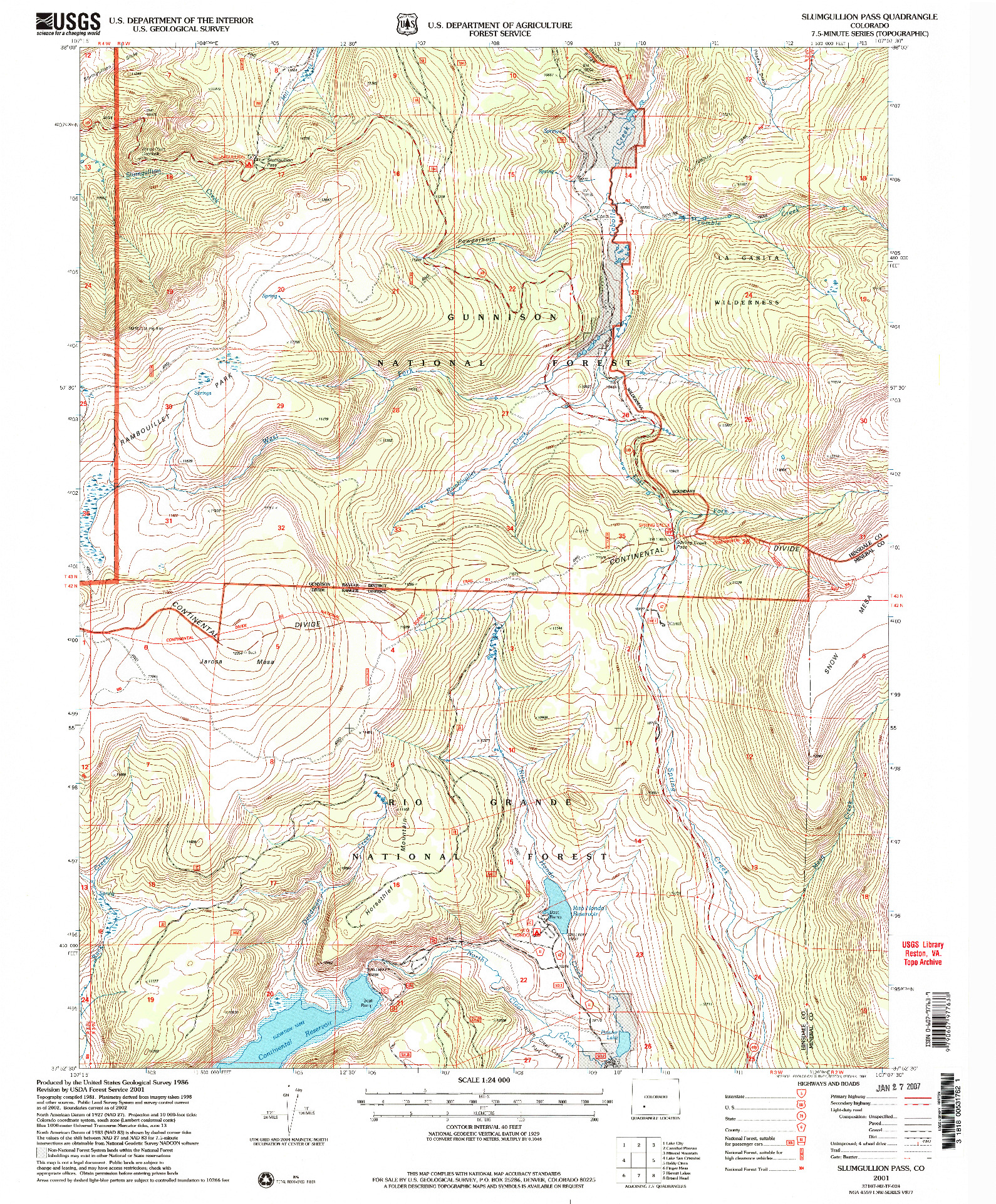 USGS 1:24000-SCALE QUADRANGLE FOR SLUMGULLION PASS, CO 2001