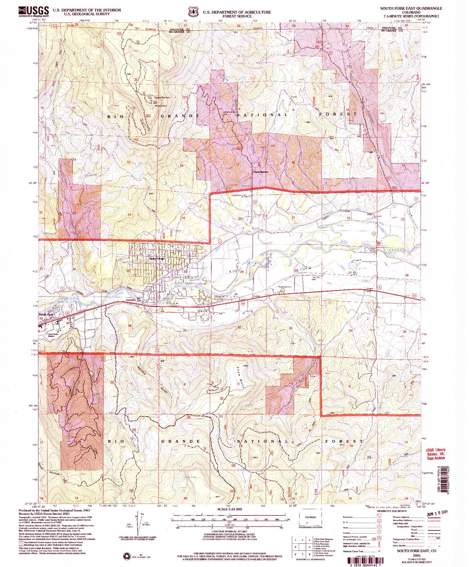 USGS 1:24000-SCALE QUADRANGLE FOR SOUTH FORK EAST, CO 2001