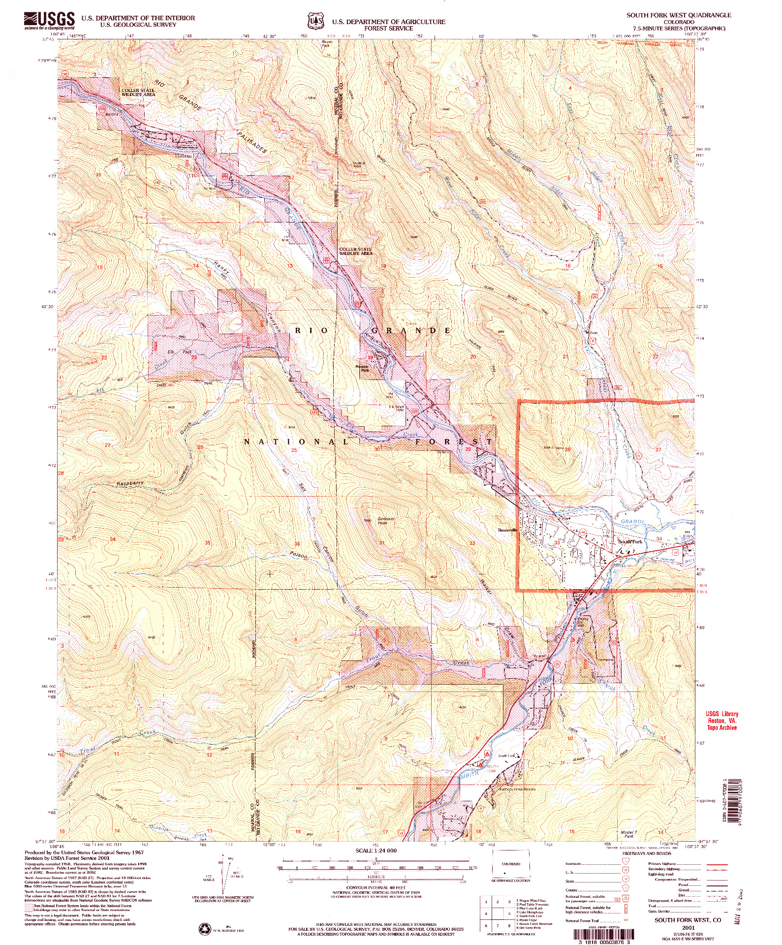 USGS 1:24000-SCALE QUADRANGLE FOR SOUTH FORK WEST, CO 2001