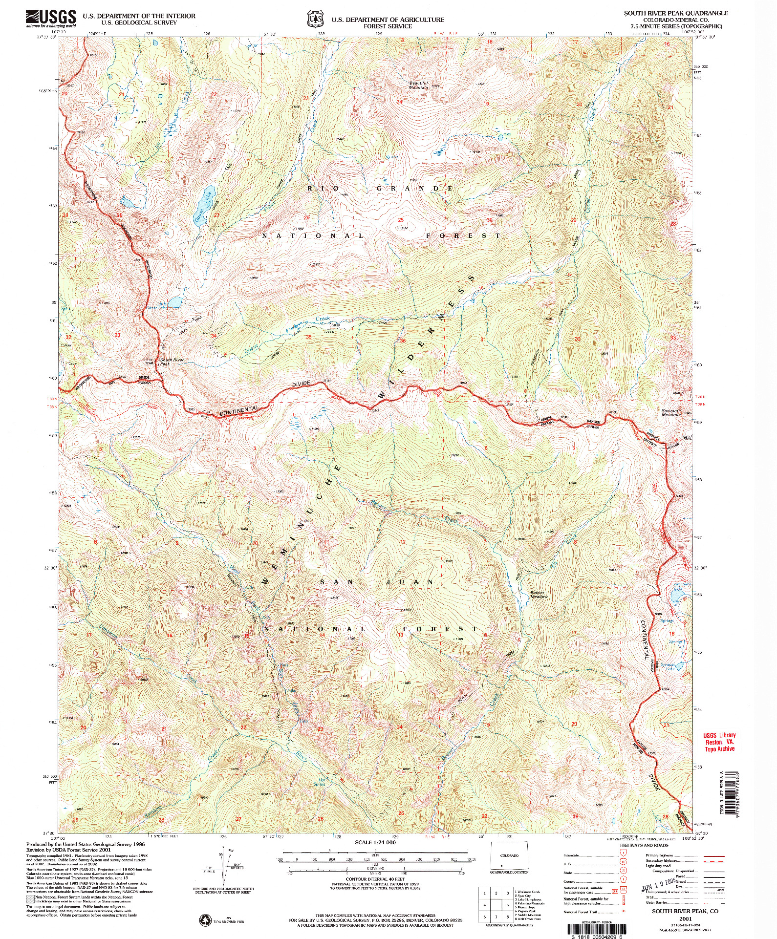 USGS 1:24000-SCALE QUADRANGLE FOR SOUTH RIVER PEAK, CO 2001