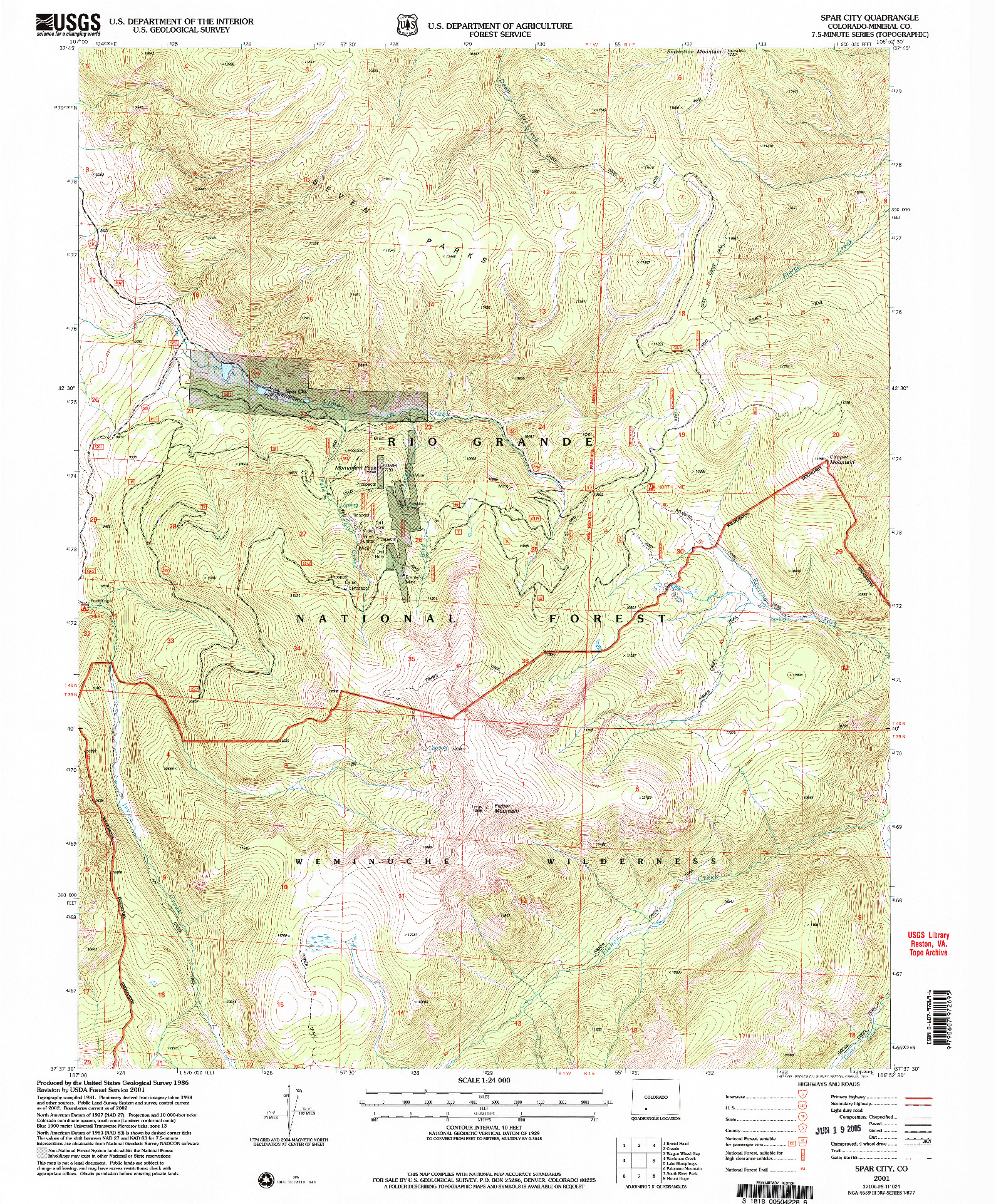 USGS 1:24000-SCALE QUADRANGLE FOR SPAR CITY, CO 2001